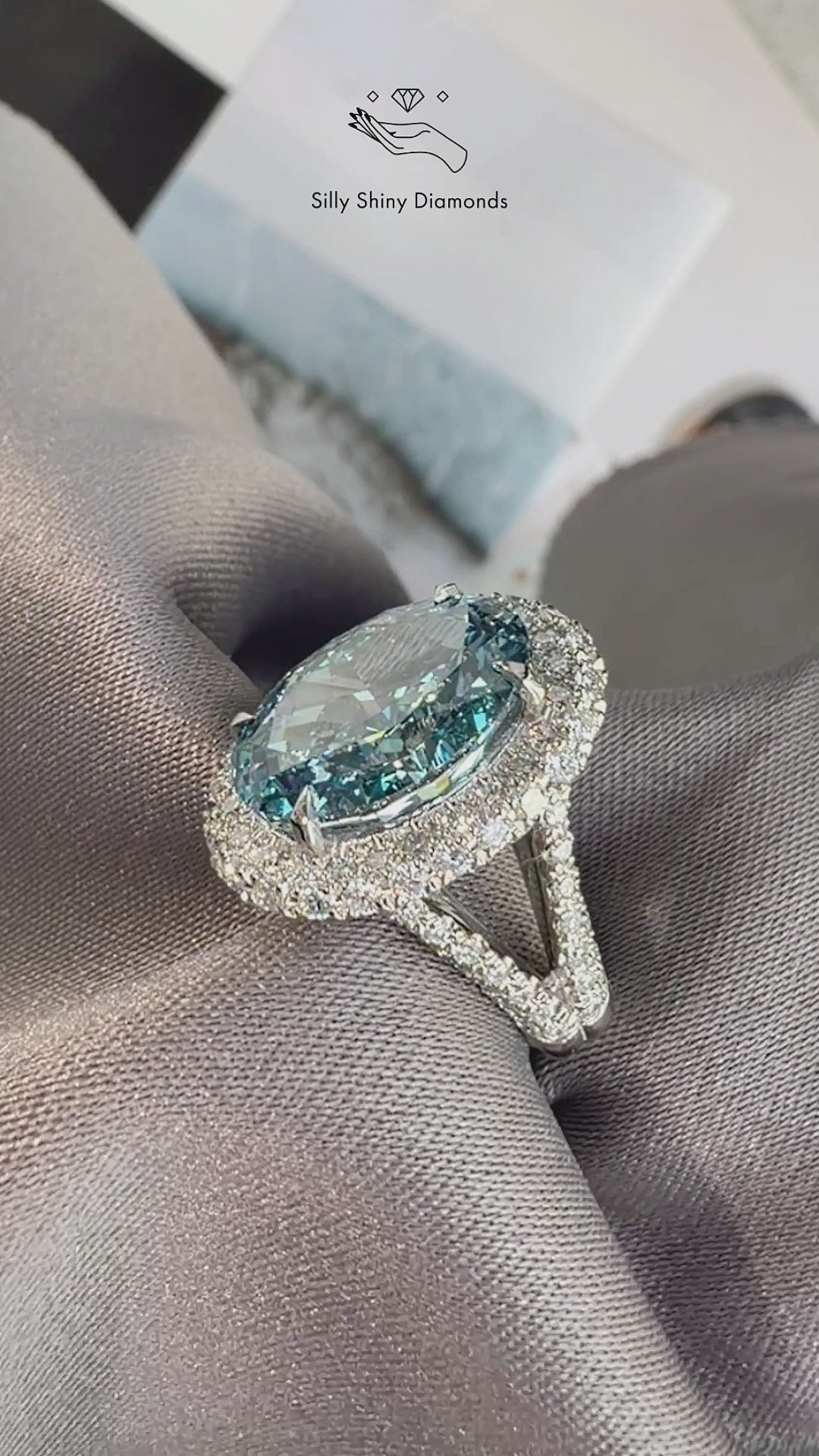 7ct Oval Blue Lab Diamond Double Halo Diamond Royal Statement Engagement Ring, Petra, 7ct blue diamond, oval lab diamond, double halo, pave setting, statement engagement ring, anniversary ring, cocktail ring, unique diamond ring, fancy color lab diamond