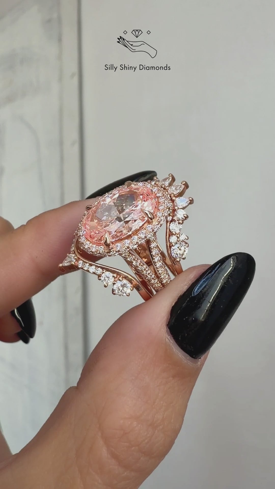 4.5ct Oval Pink Diamond Micro Pave Diamond Engagement Ring Petra, statement engagement ring 4.5ct pink oval diamond, double halo diamond ring,  high jewelry, luxury