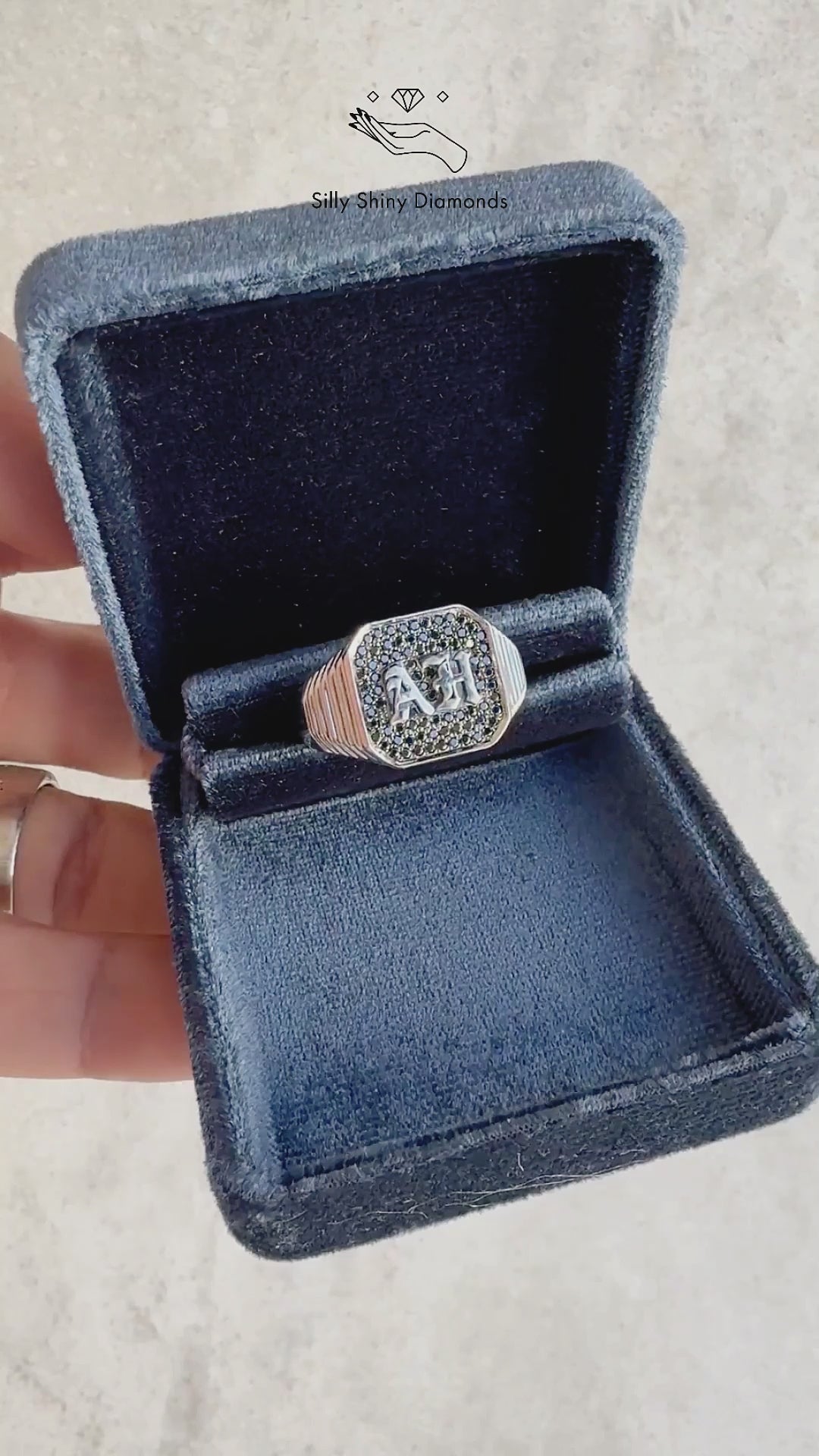 Men's Gothic Initials Signet Ring with Black Diamonds – Unisex College ...