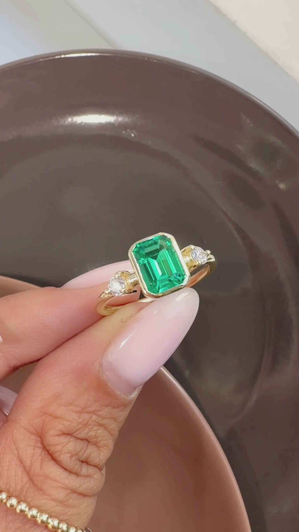 1.50CT Lab Grown Chatham Emerald Cut Diamond Ring in 14K Gold, lab grown emerald, chatam emerlad, gemstone ring, bezel setting