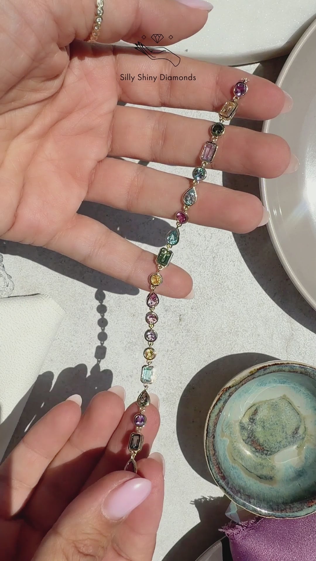 Colorful Rainbow Multi Gemstone Bezel Set Birthstone Bracelet, gemstone, colieer, bracelet, bezel setting, colorful , mixshape, mix gemstone, rainbow,  Navaratna inspired jewelry, amethyst' tourmaline' blue topaz' citrine