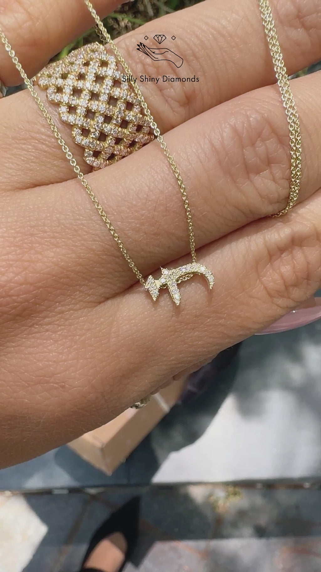 Chai diamond Necklace Am Yisrael Chai Bible Font, made in israel, am yisrael chai, alive, kabala, judainca, diamond necklace