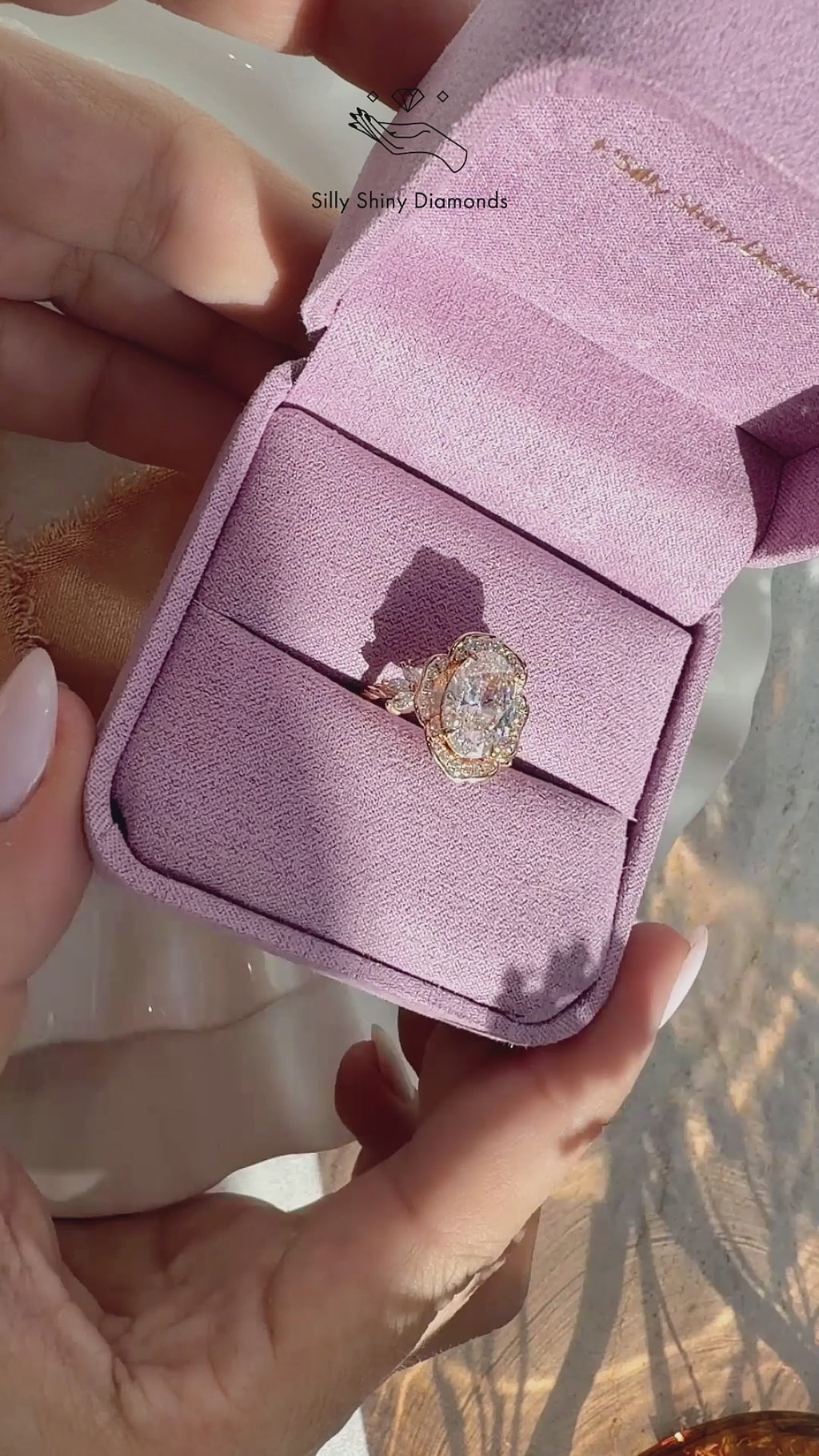 4ct Oval Cut Lab Grown Diamond Flower Statement, Camellia, nature inspired engagemetn ring, flower diamond ring