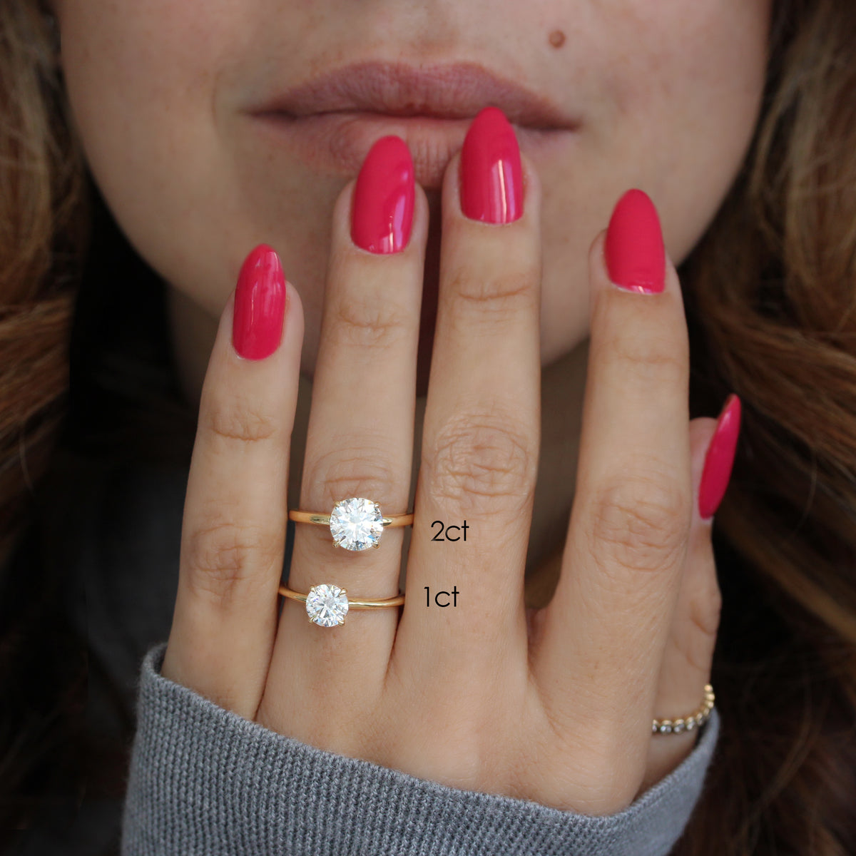 Solitaire 1ct / 2ct / 3ct Round Lab Diamond Engagement Ring, 3mm band ...