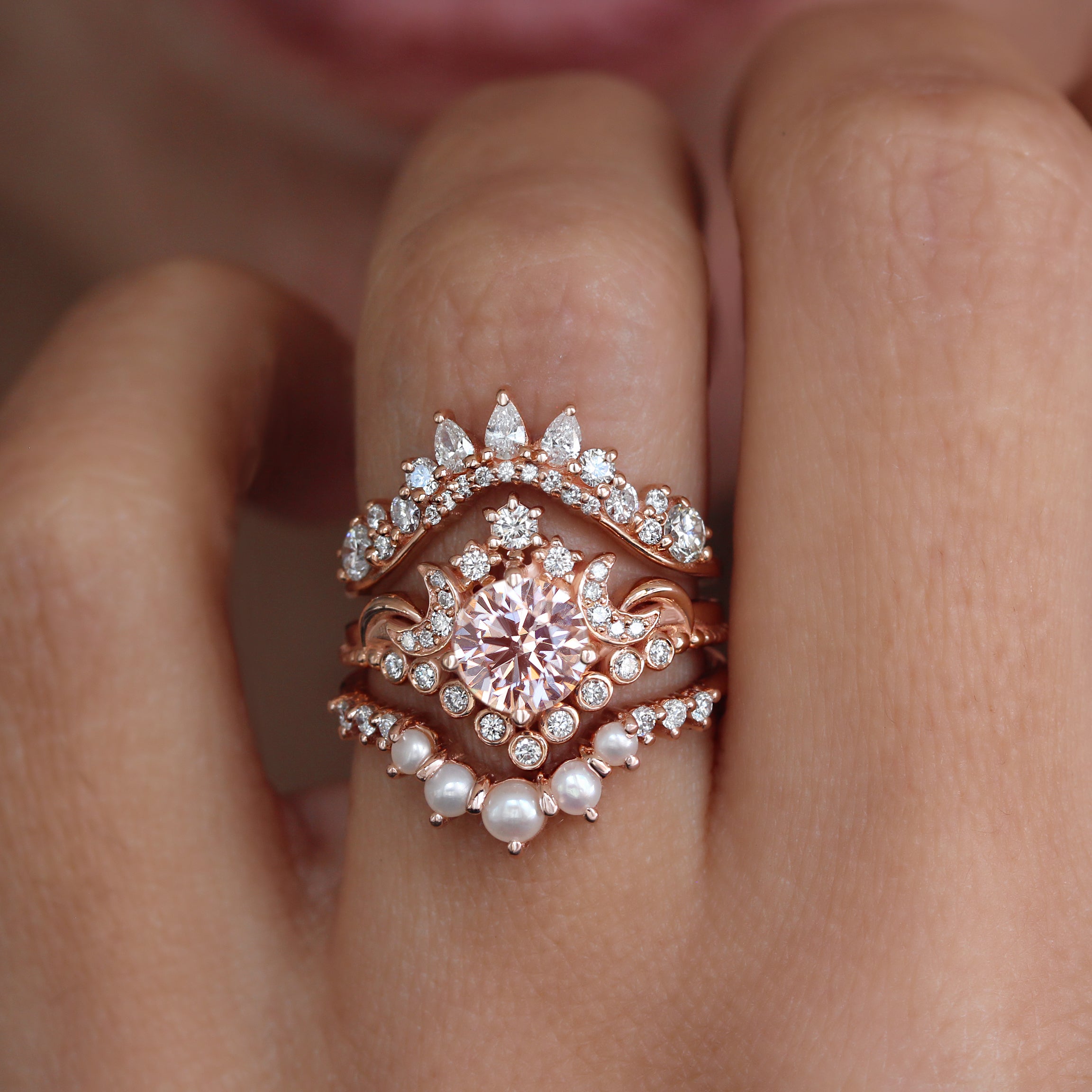 Pink Lab Diamond Moons and Stars Engagement Ring - Moonlight