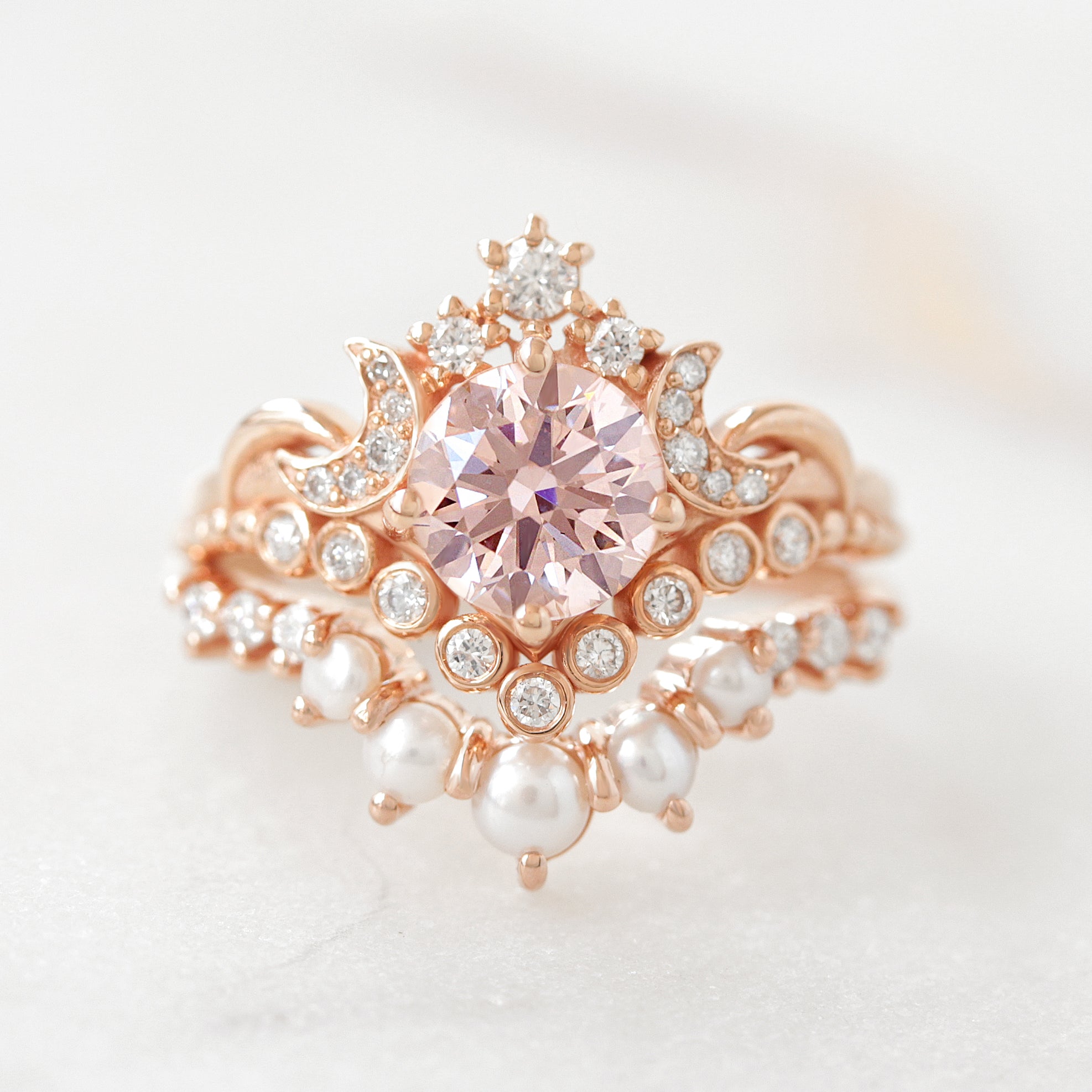 Pink Lab Diamond Moons and Stars Engagement Ring - Moonlight