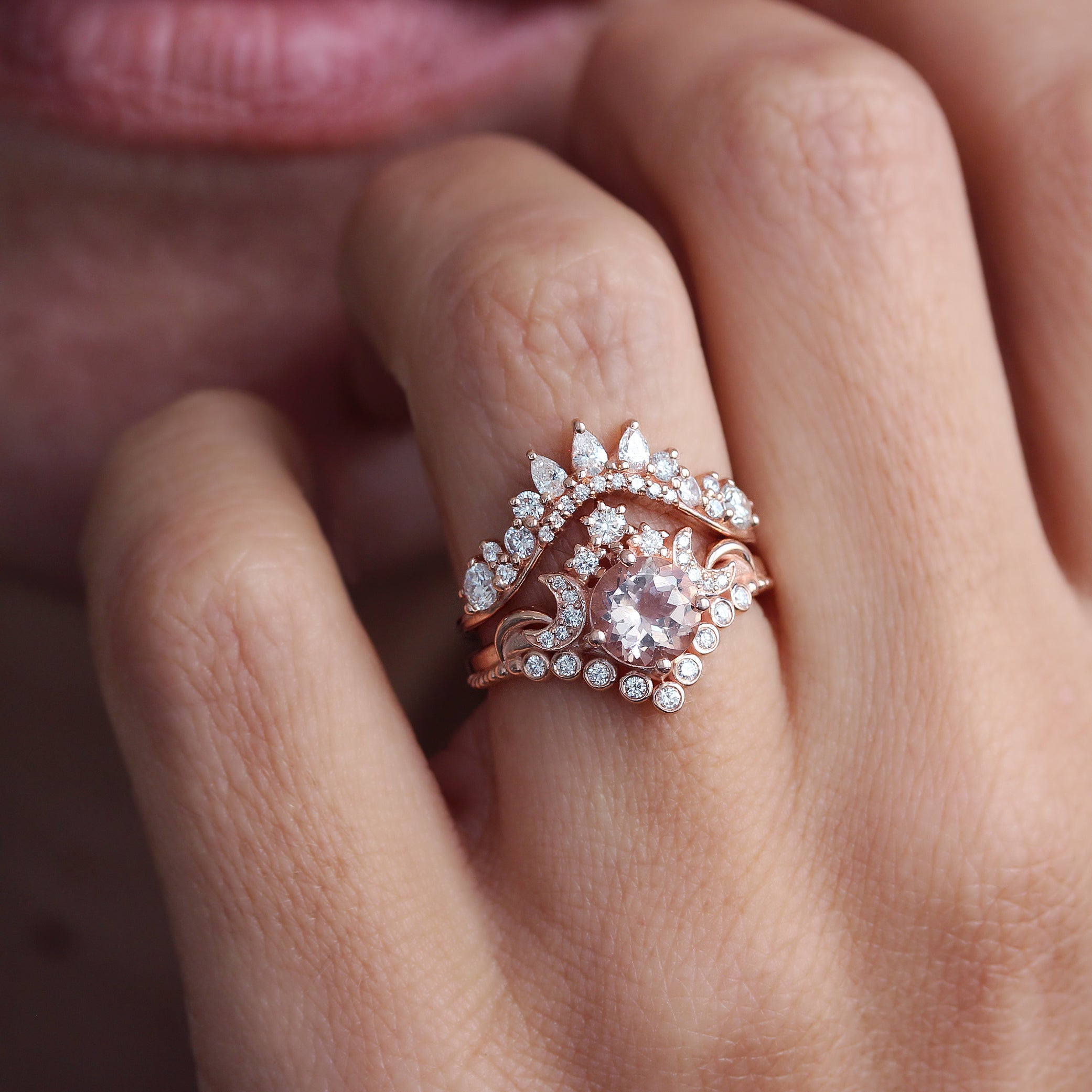 Curved Pear Diamond Wedding Nesting Stacking Ring - Valeria ♥