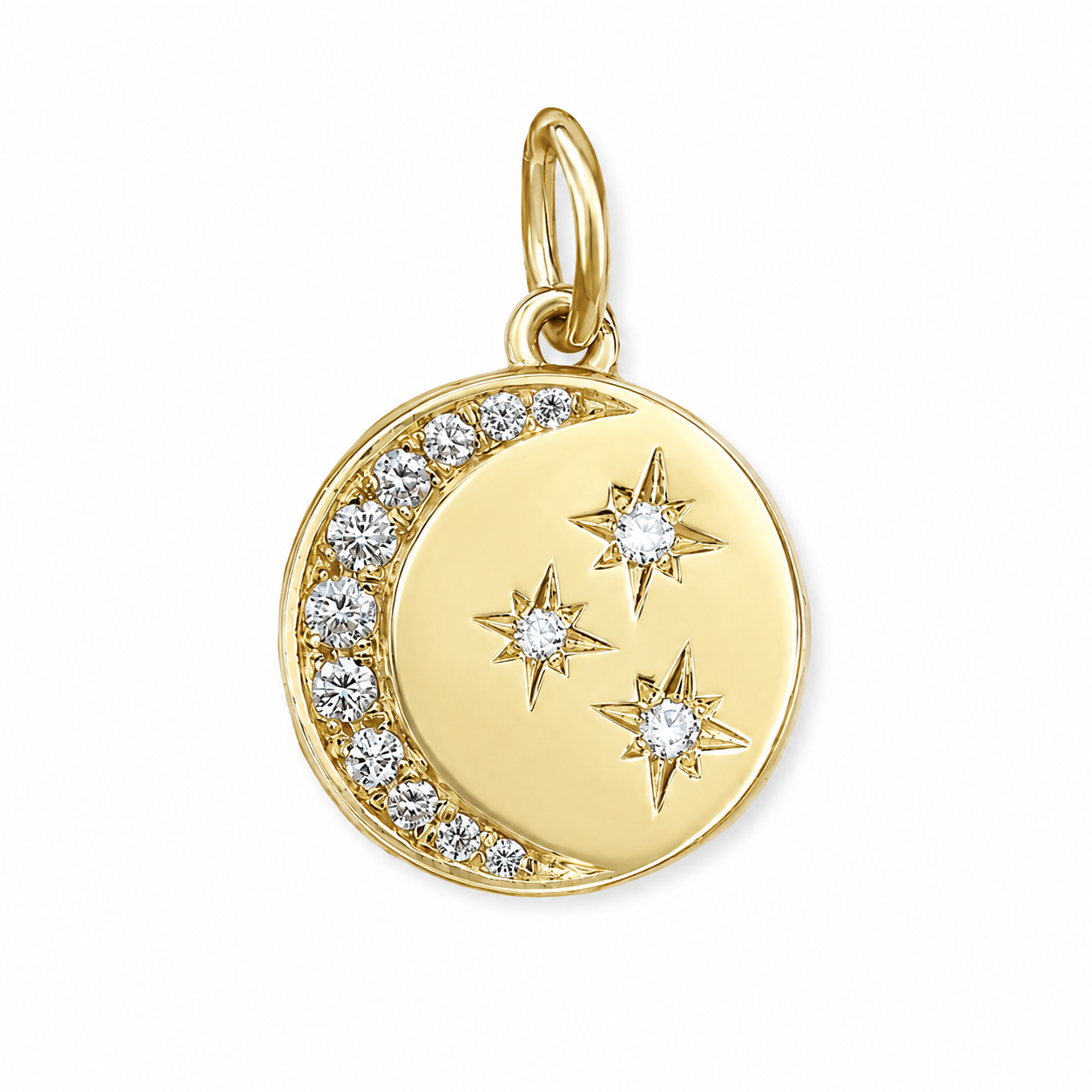 Diamond Crescent Moon & Stars Coin Pendant
