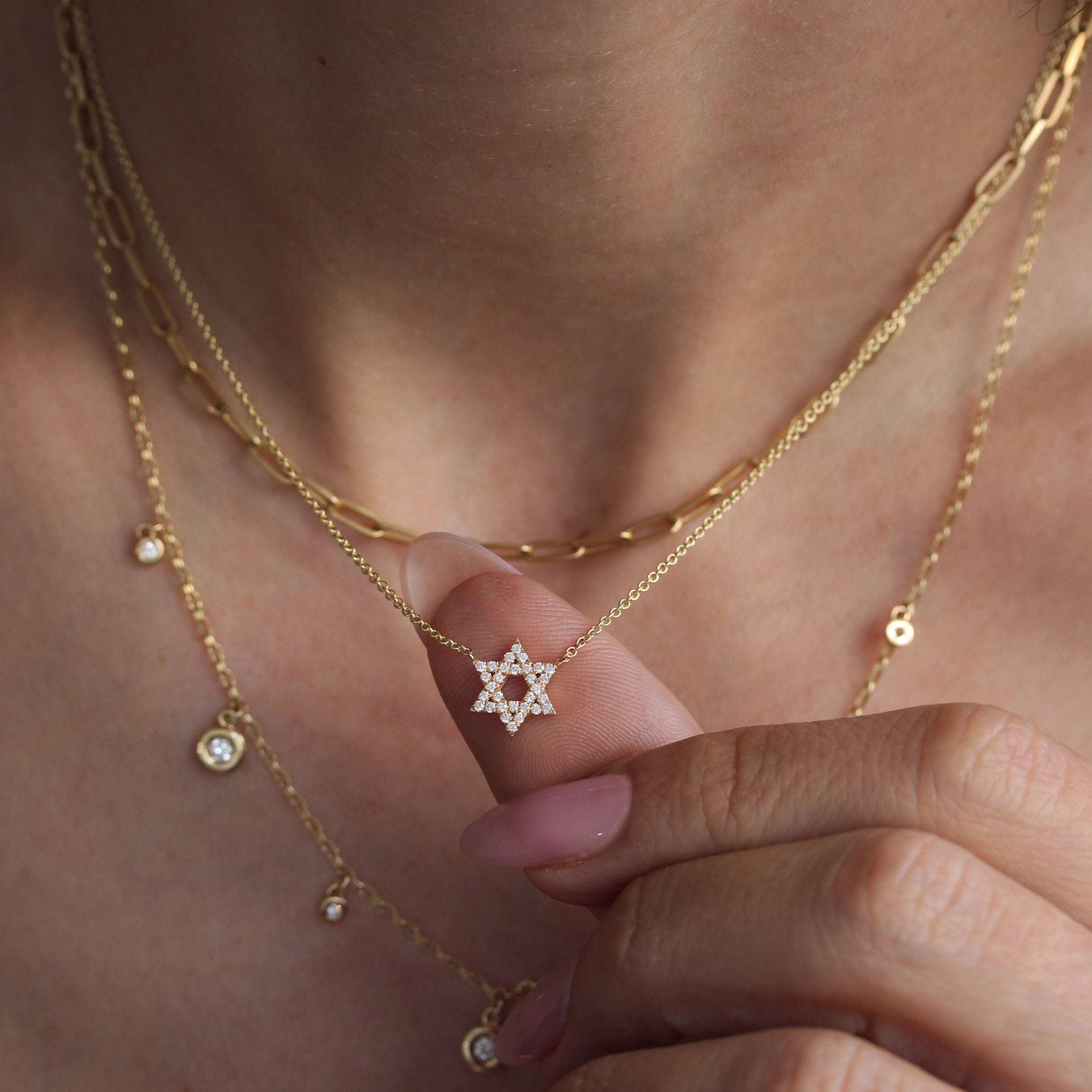 10mm Small Star of David Diamond Pendant Gold Necklace ♥