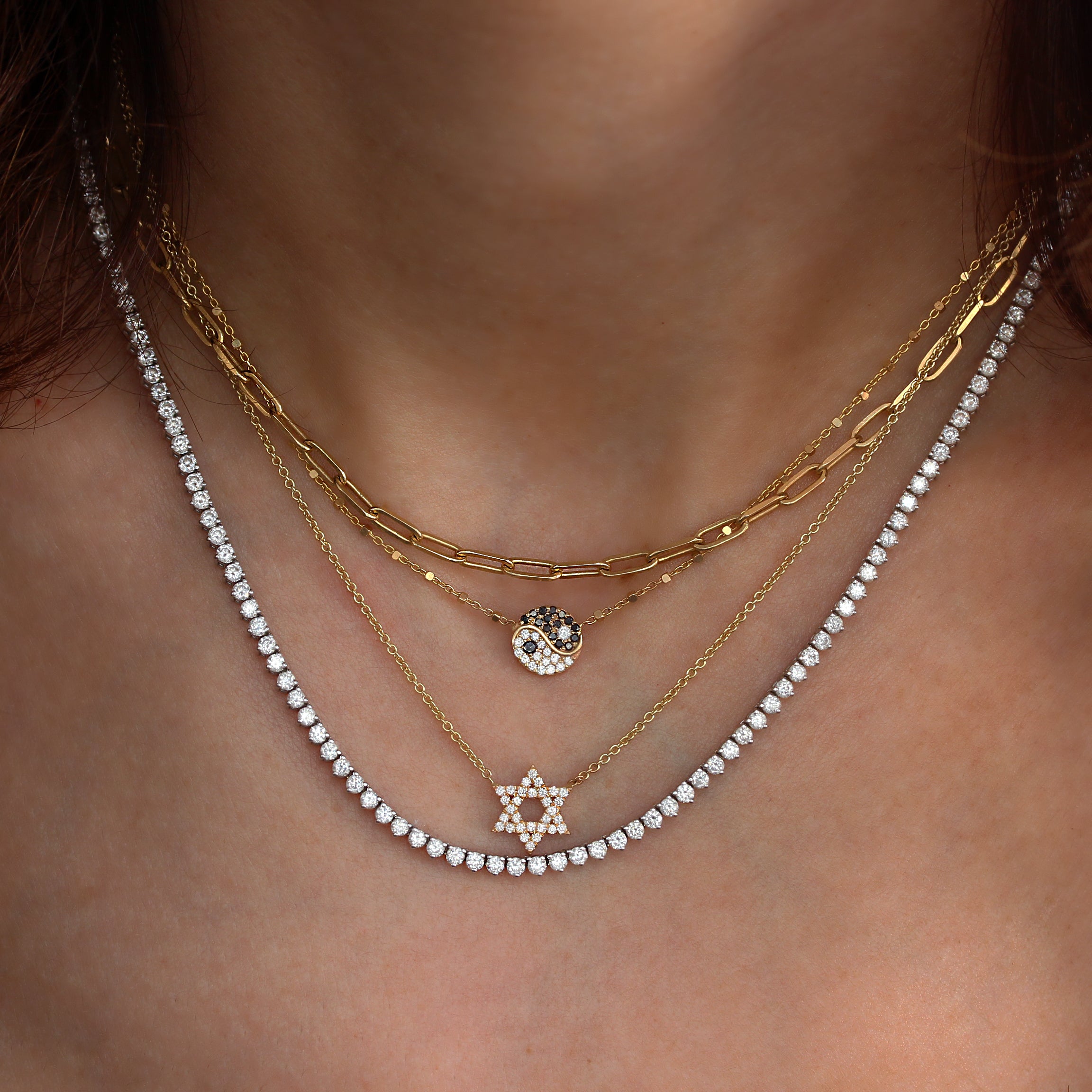 10mm Small Star of David Diamond Pendant Gold Necklace ♥