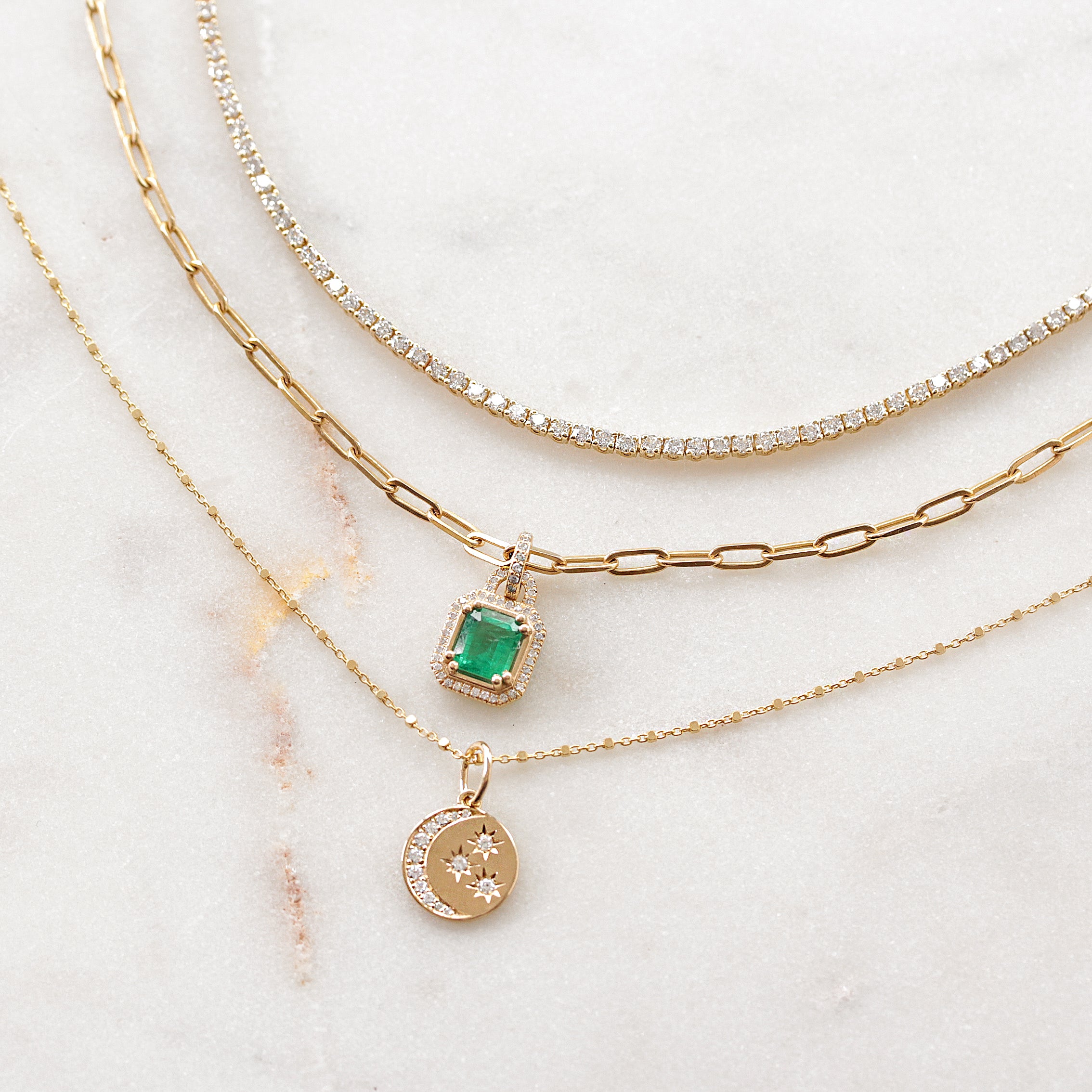 Diamond Crescent Moon & Stars Coin Pendant