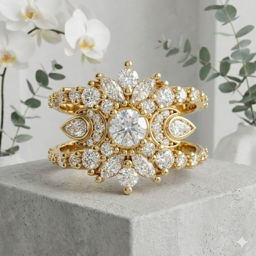 Diamond Celestial Moon Unique Engagement Ring  The Wildflower