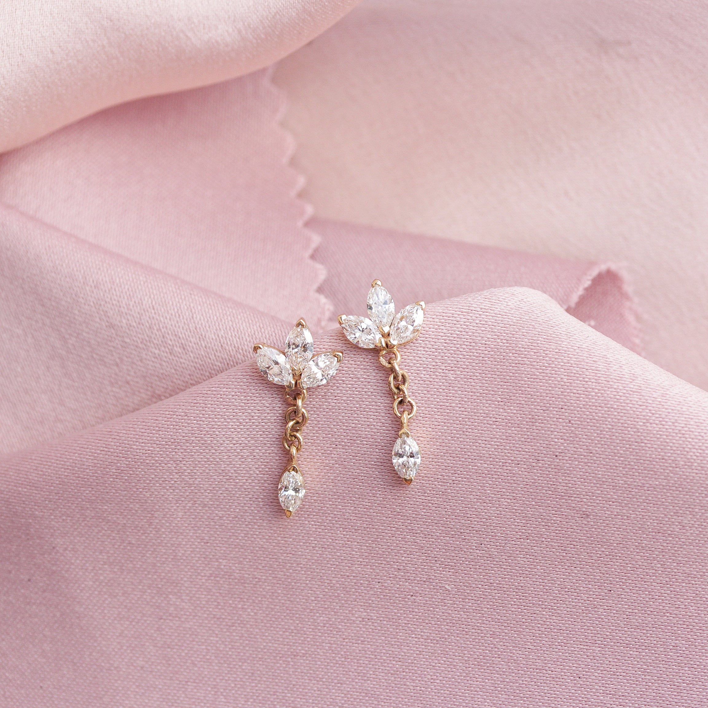 Marquise Flower Dangle Diamond Earrings with Chain ♥ Romi