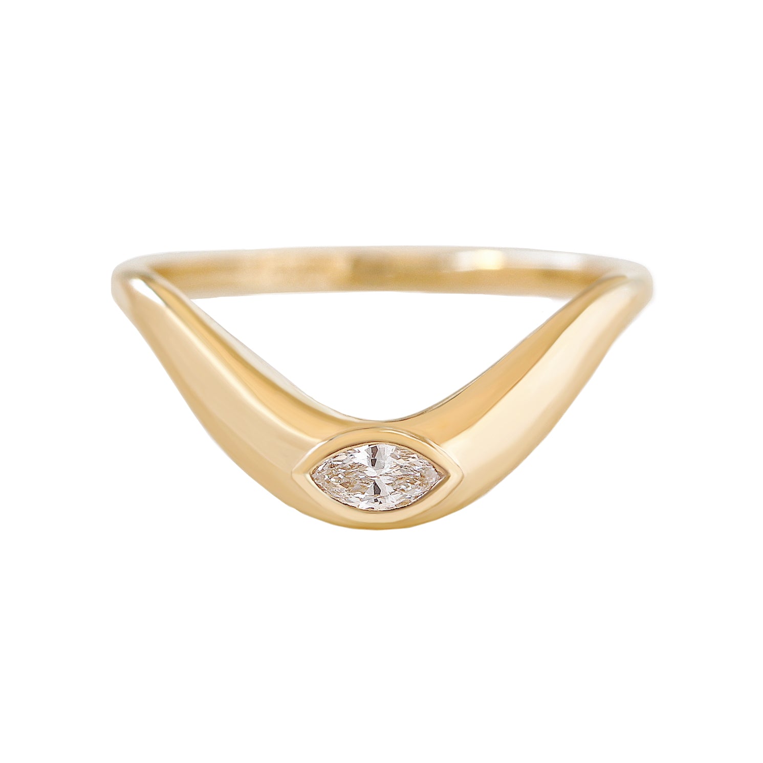 טבעת נישואין מעוקלת Marquise Diamond Gold Statement - מילה
