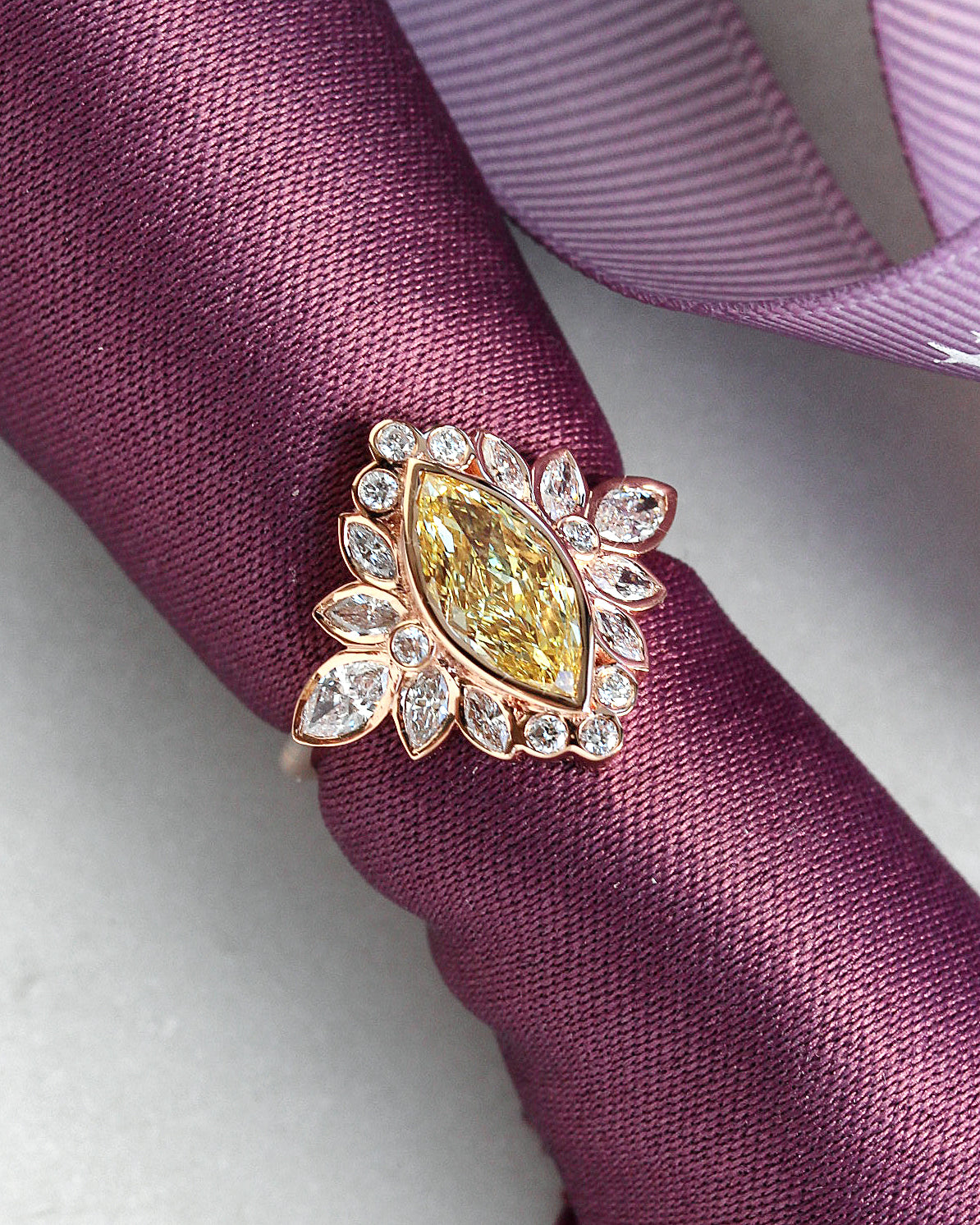1ct Marquise Canary Yellow Lab Grown Diamond Bezel Statement Engagement Ring - Alicent