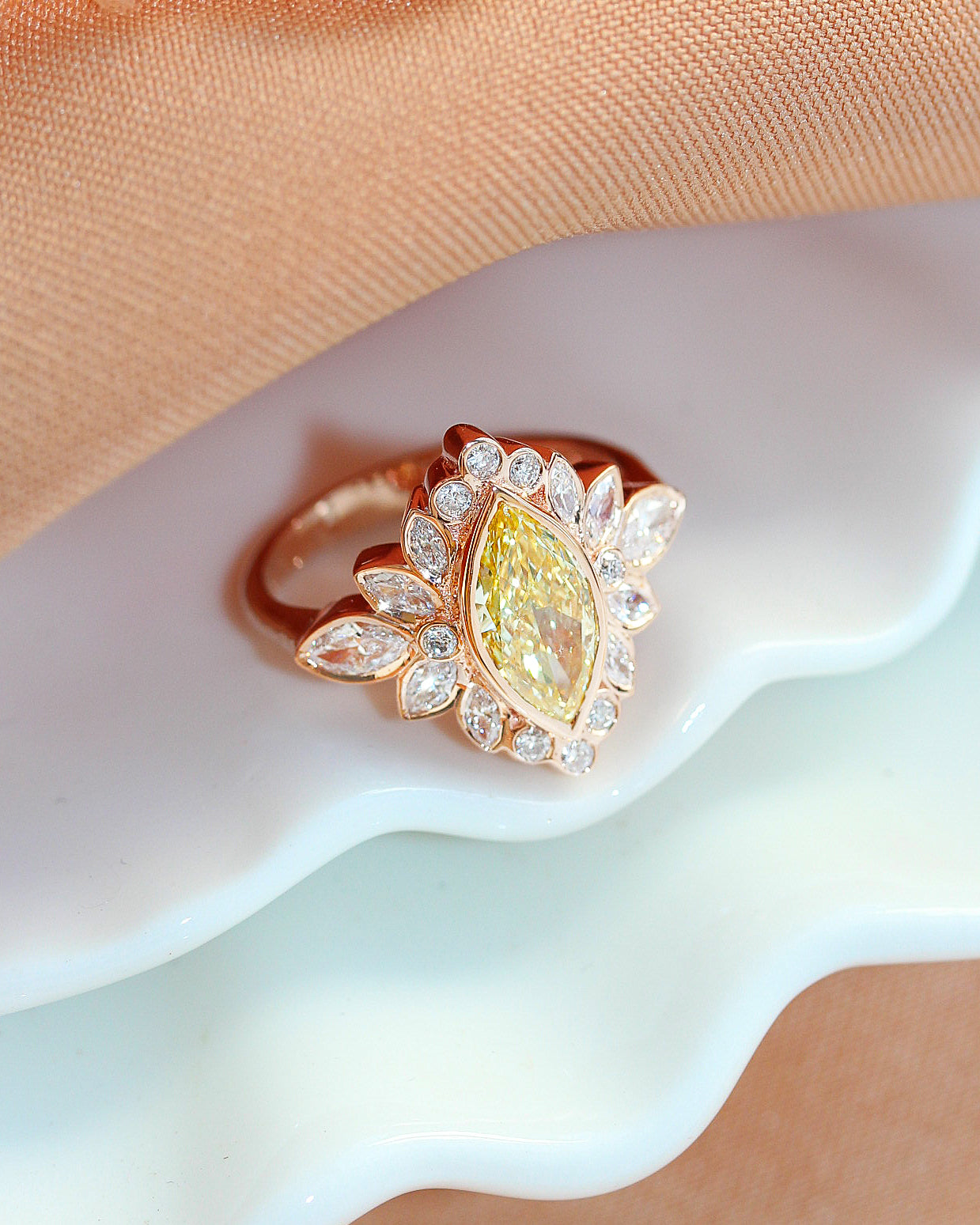 1ct Marquise Canary Yellow Lab Grown Diamond Bezel Statement Engagement Ring - Alicent