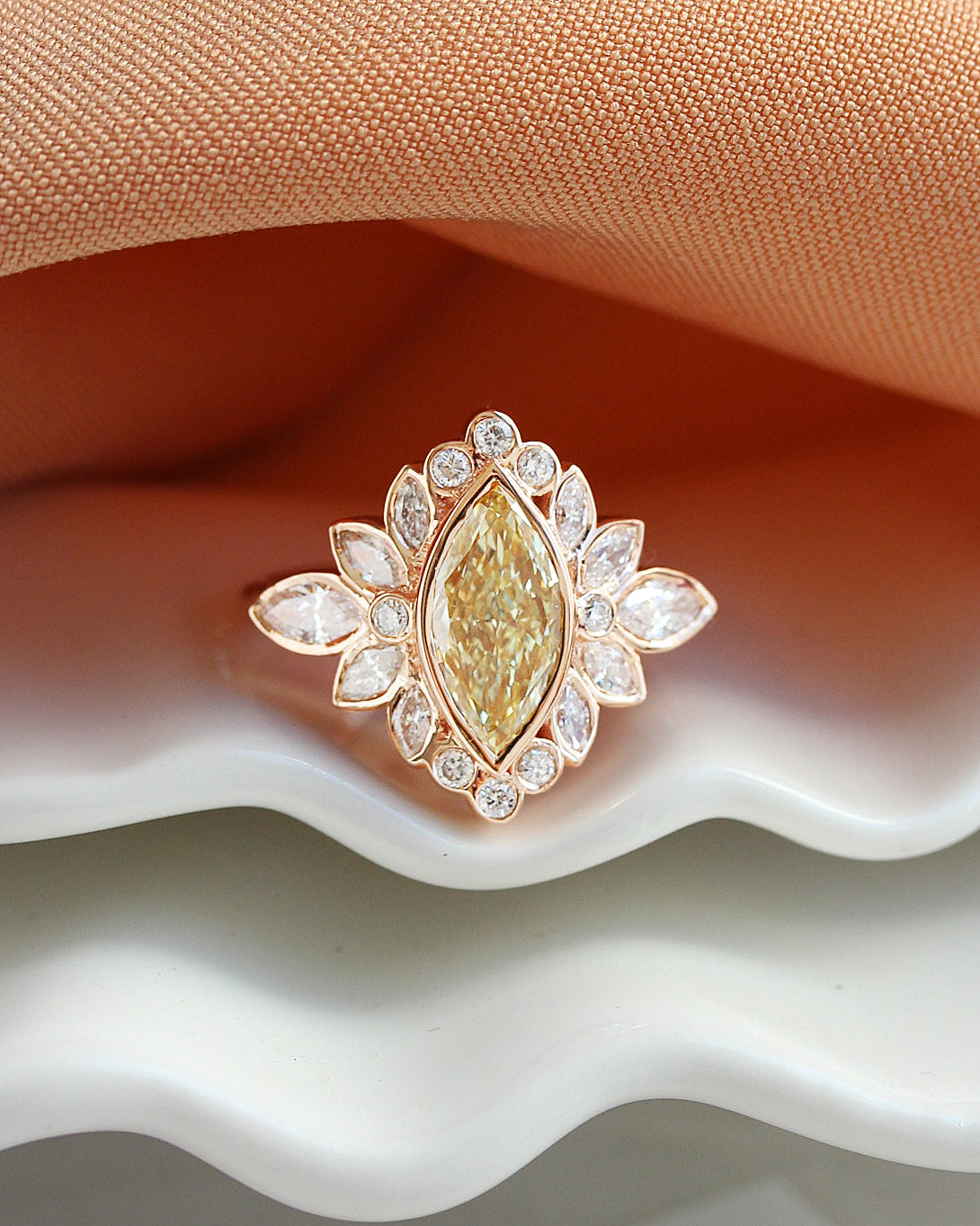 1ct Marquise Canary Yellow Lab Grown Diamond Bezel Statement Engagement Ring - Alicent