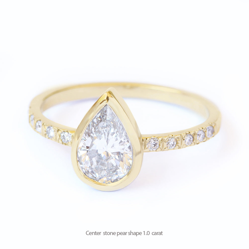 Bezel Set Pear Diamond Minimal Engagement Ring ♥