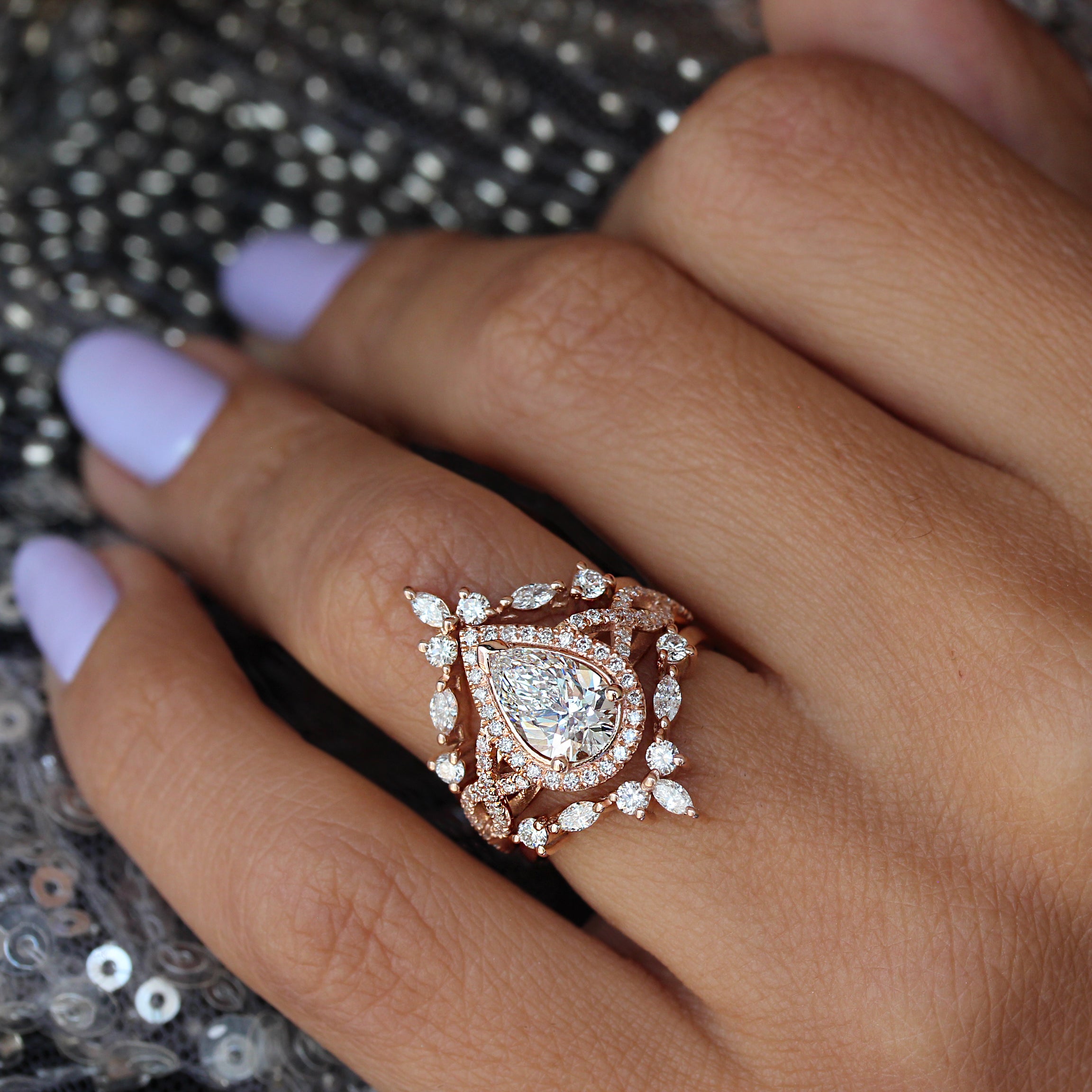 1.5 carat Pear Diamond Twist Shank Halo Engagement Ring Romeo