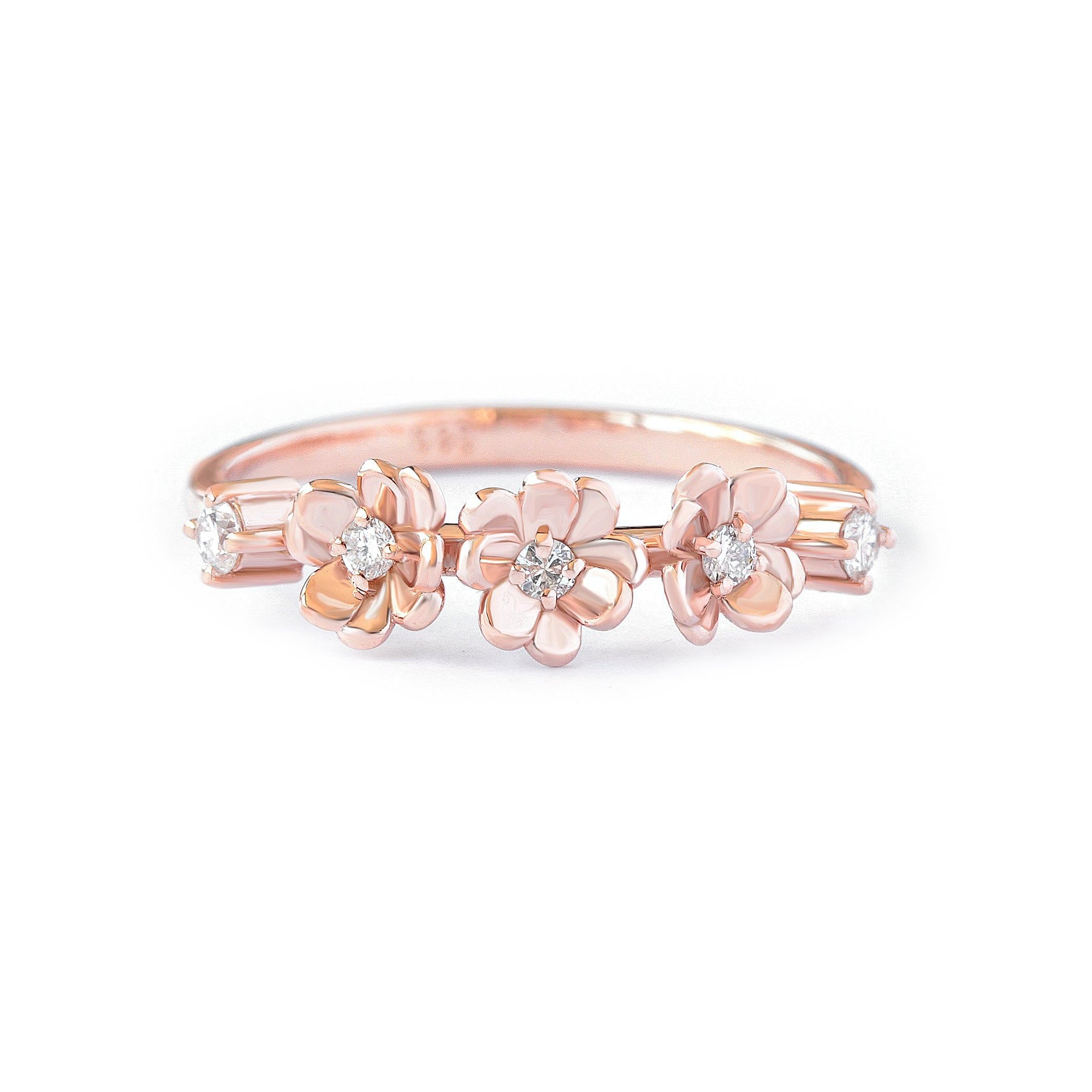 Flower Diamond Wedding Ring, 14K Rose Gold, Size 6.5, READY TO SHIP!