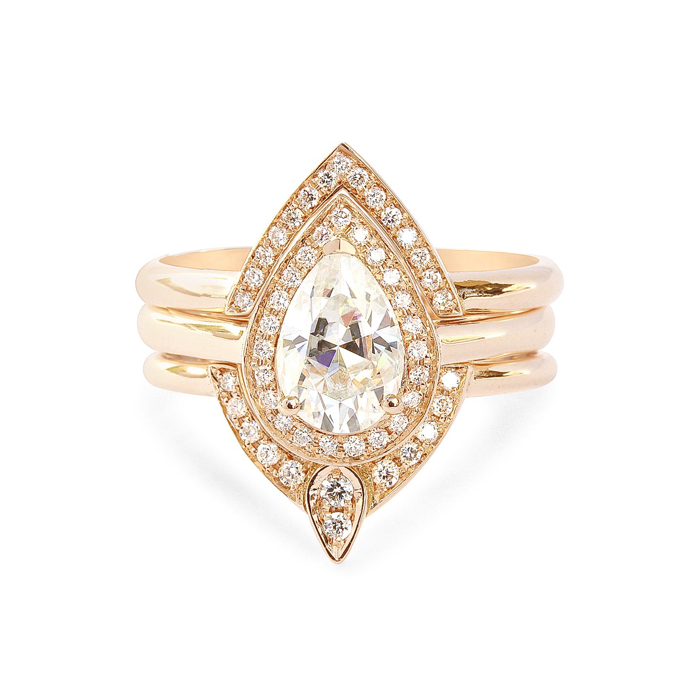 Certified 1.50 carat, 9X6 mm Forever One Moissanite Pear Engagement Ring & Diamond Matching Diamond Wedding Ring, Bridal Set 3rd Eye Trio - sillyshinydiamonds