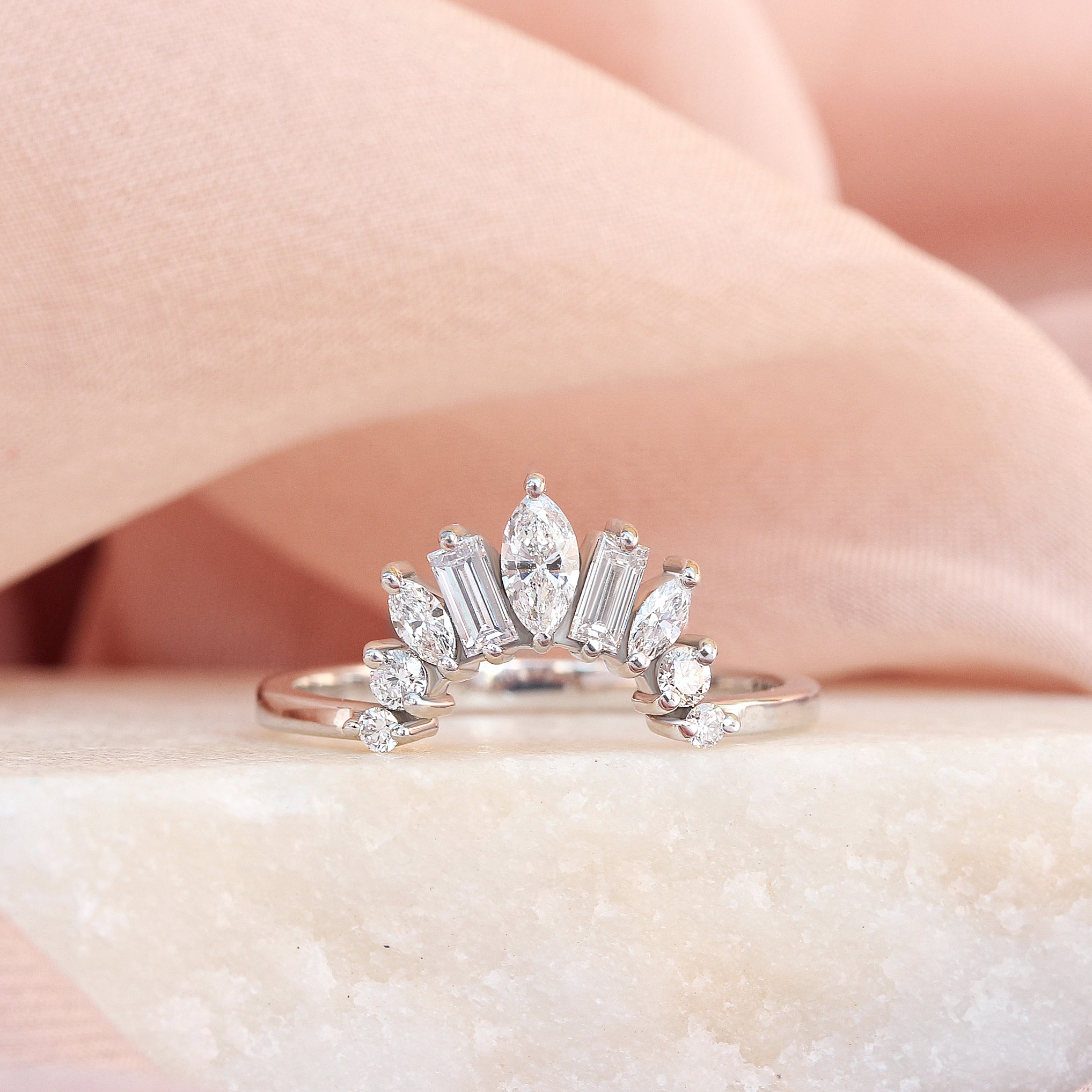 Diamond Art Deco Nesting Unique Wedding Ring - Ally U