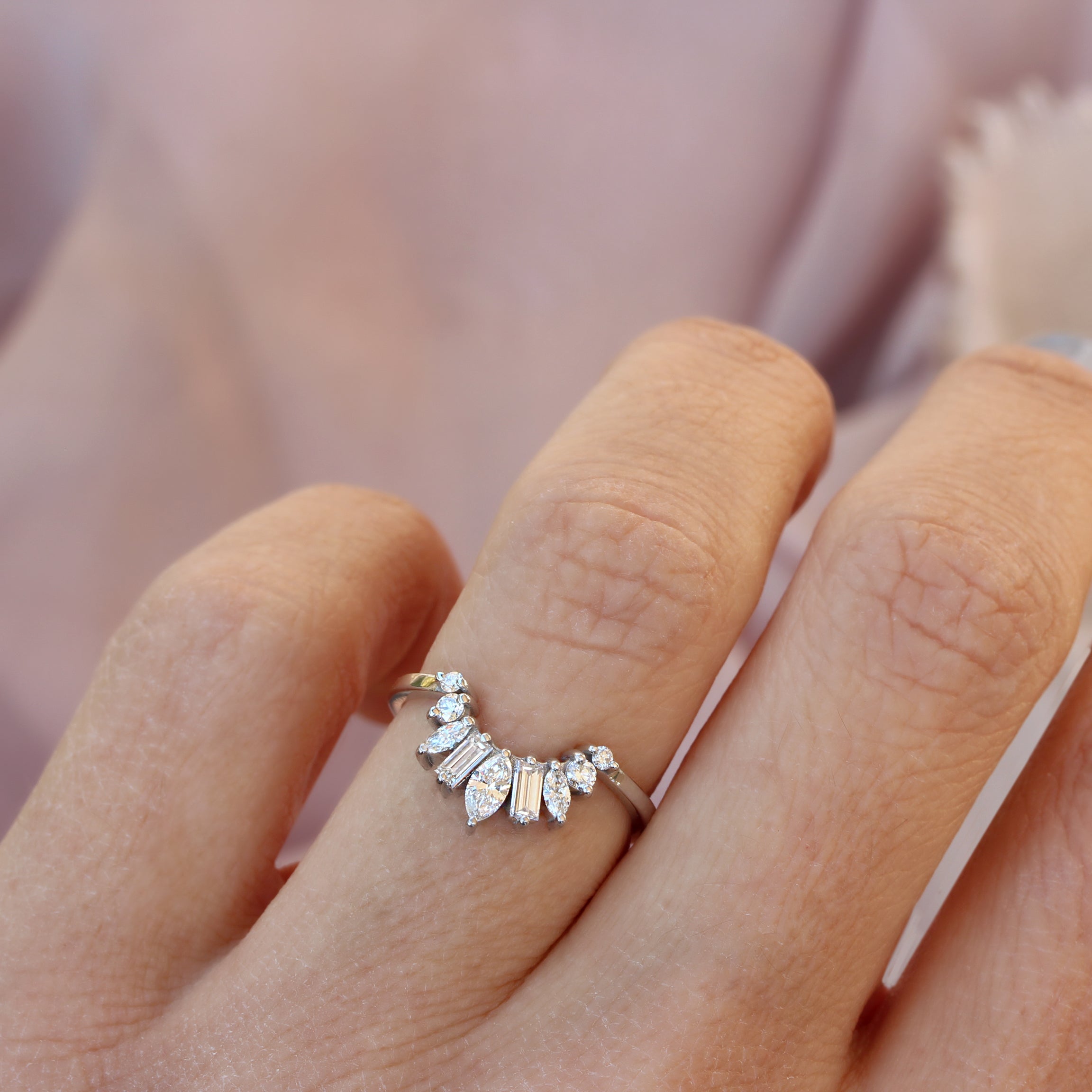 Diamond Art Deco Nesting Unique Wedding Ring - Ally U