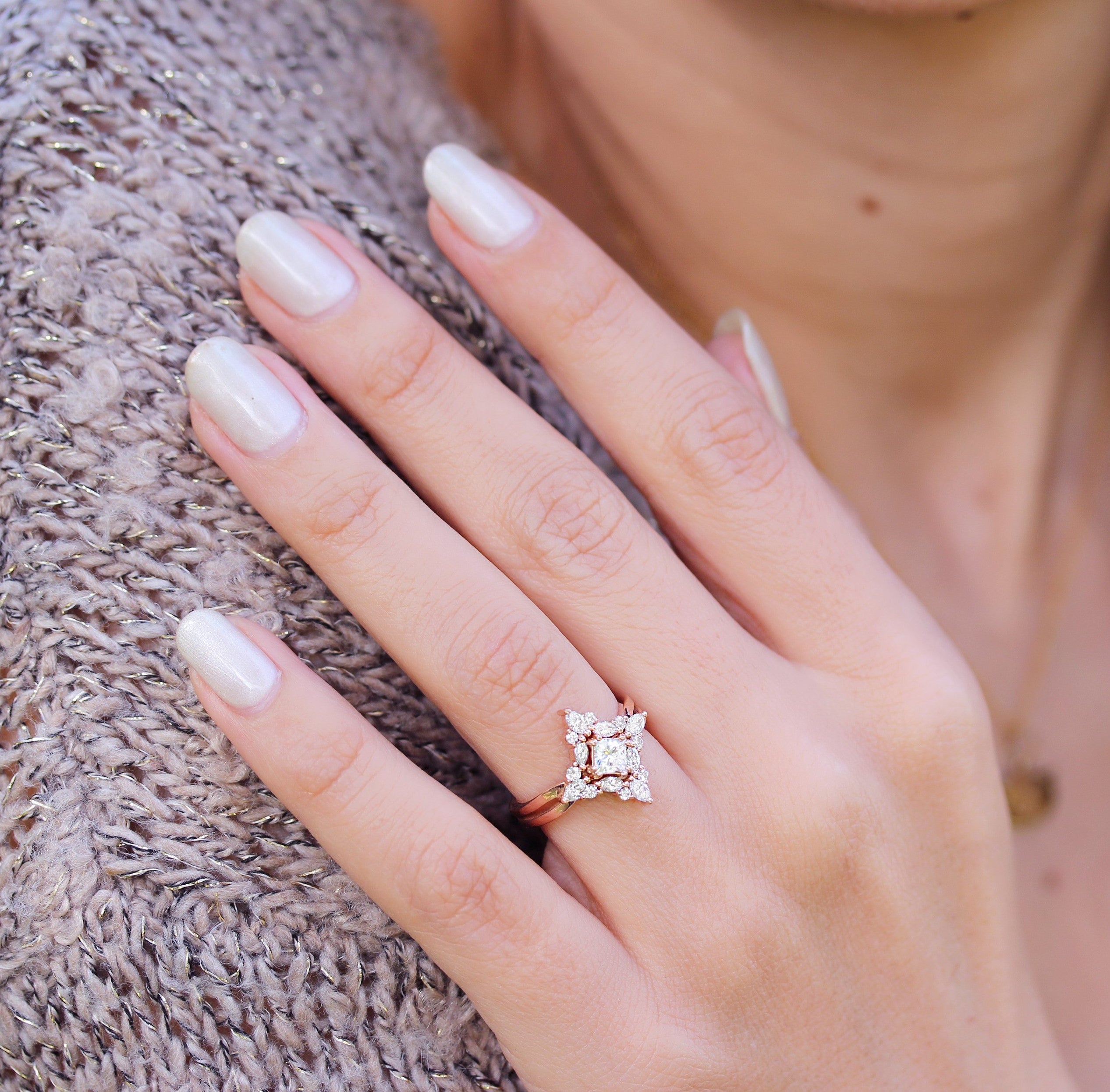 Princess Cut Diamond Engagement Ring, Three Rings Set - Altair and Two Hermes Sidebands ♥