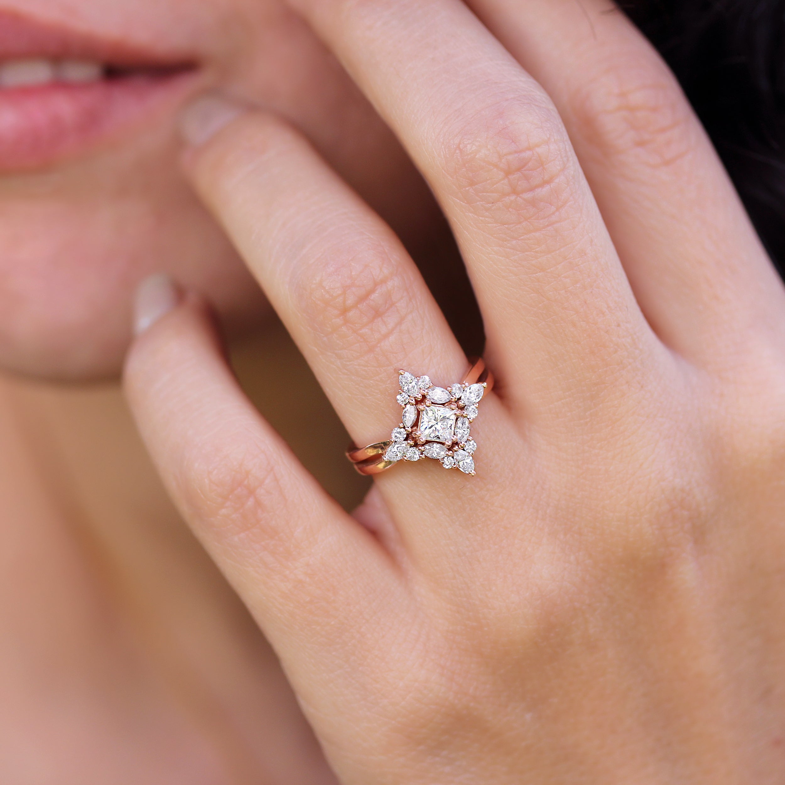 14K Baguette Diamond Ring with Square Sapphire – FERKOS FJ