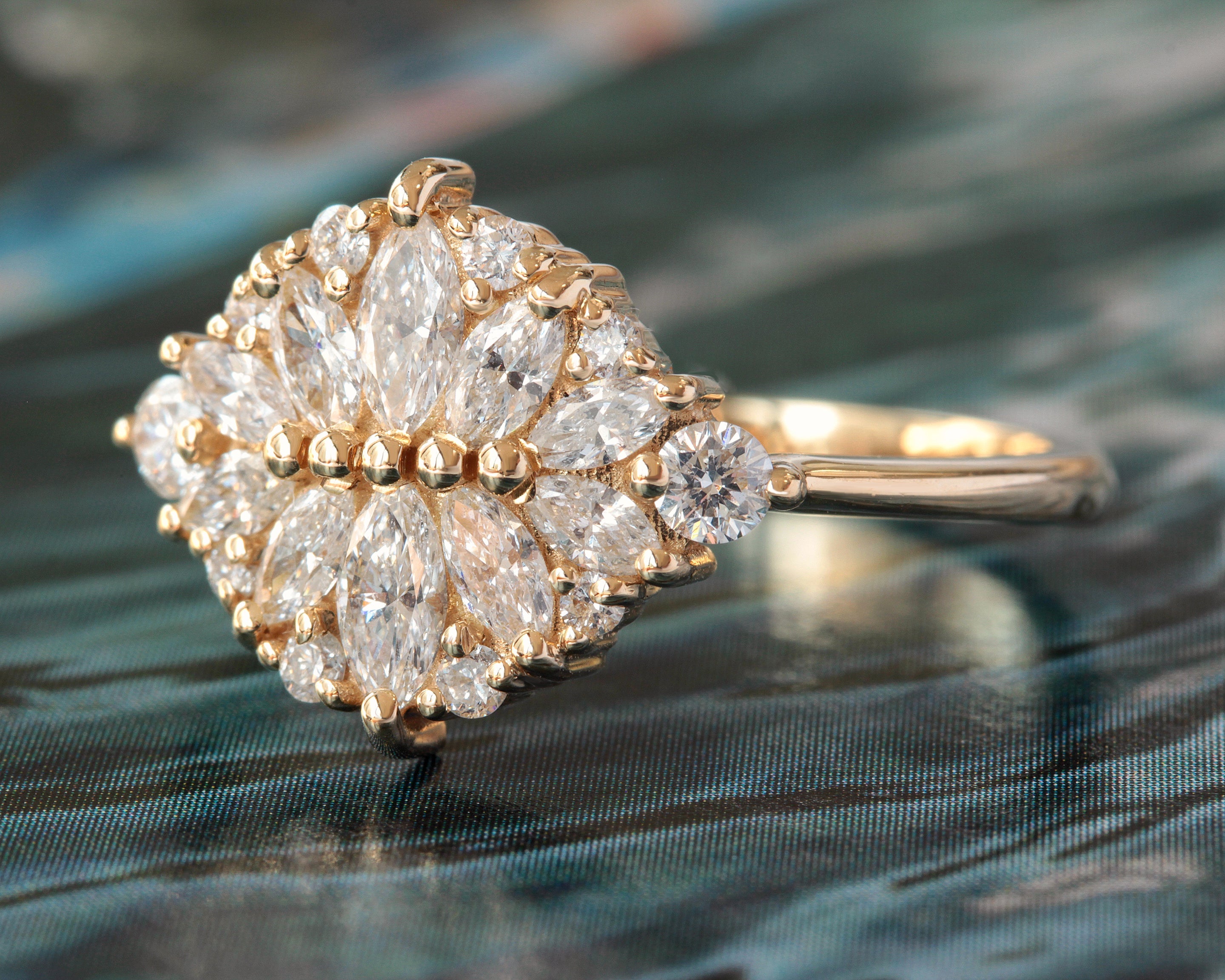 Cluster Marquise Diamond Alternative Engagement Ring - Reflections, 14K Yellow Gold, READY TO SHIP! ♥