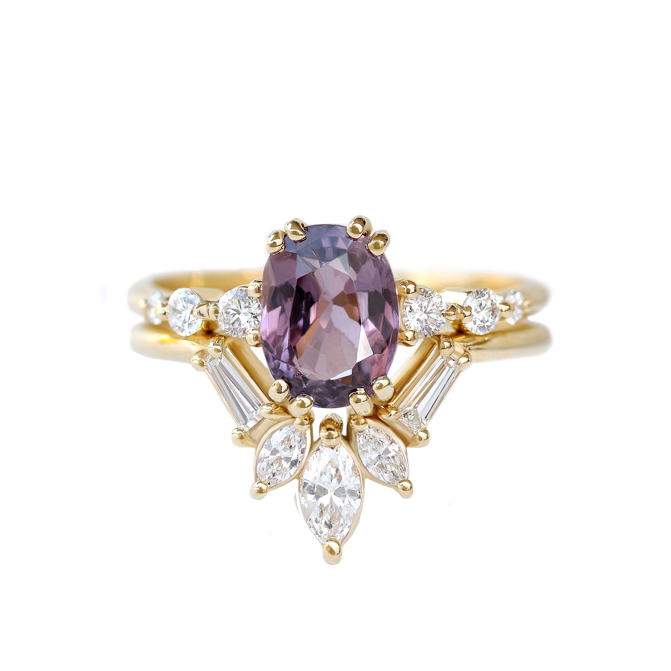 Purple Oval Spinel & Diamonds Engagement Ring, Candy pop