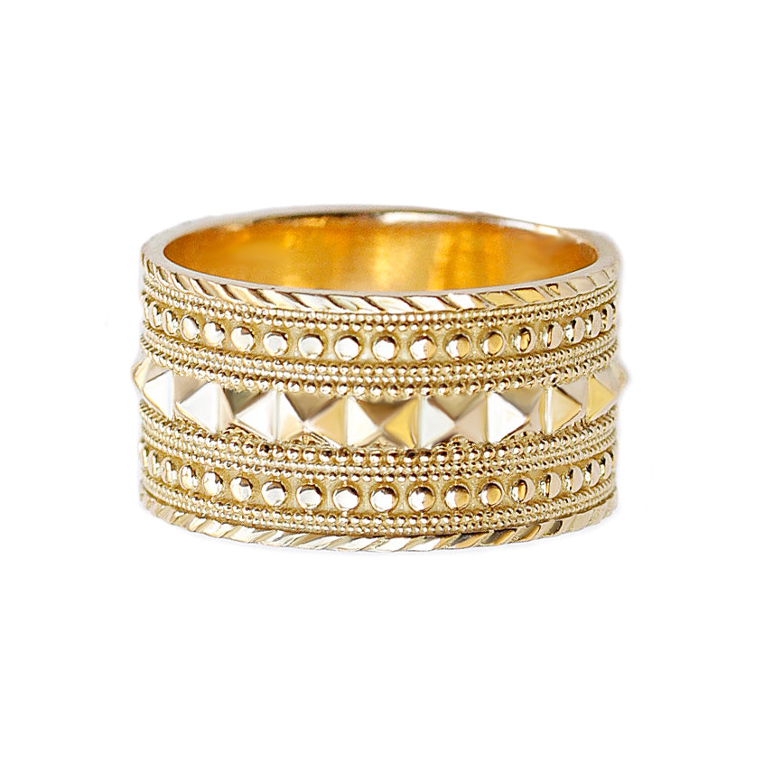 Textured Wide gold Wedding Ring, Cleopatra