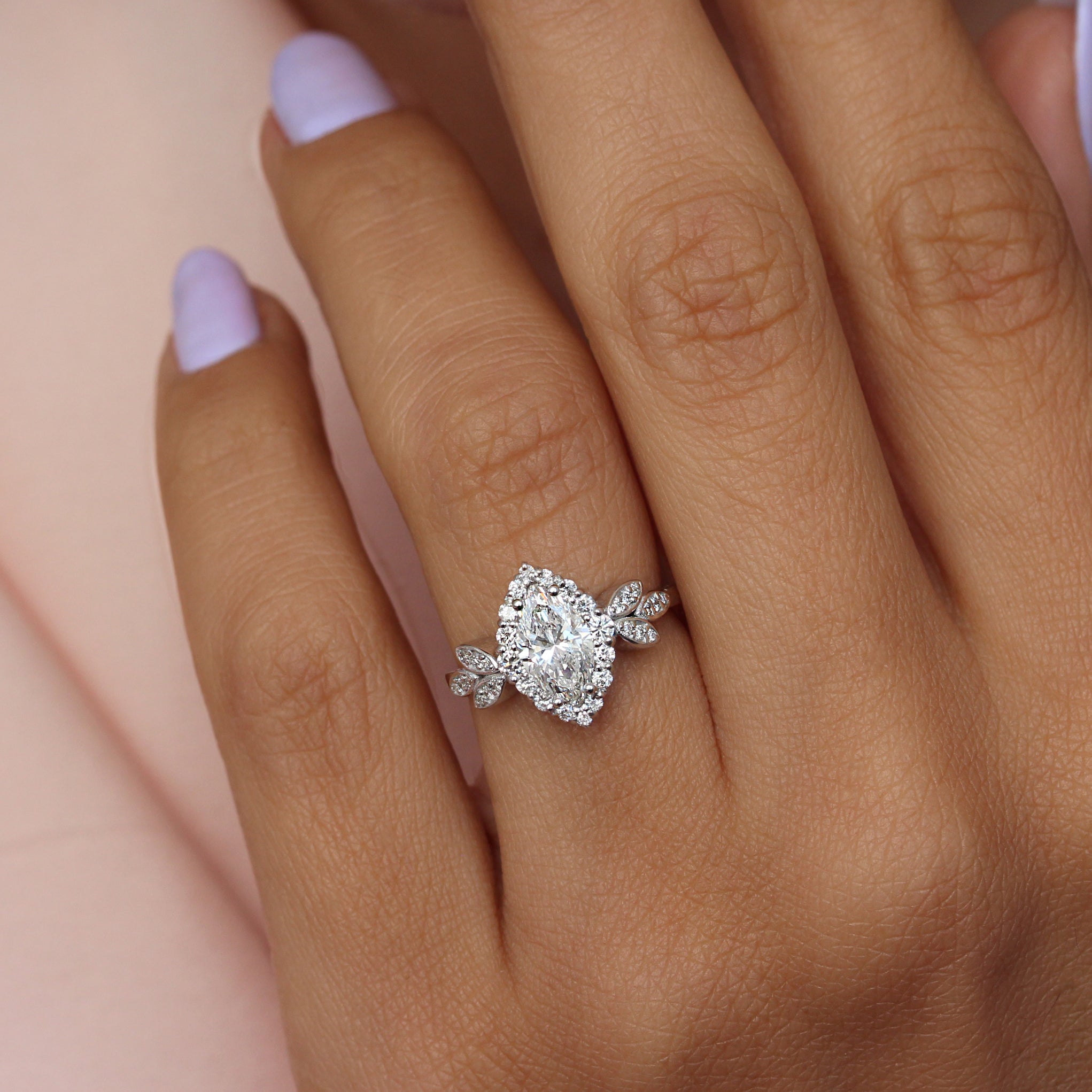 "Minimal Lily" Marquise Diamond Floral Engagement Ring Set white gold silly shiny diamonds
