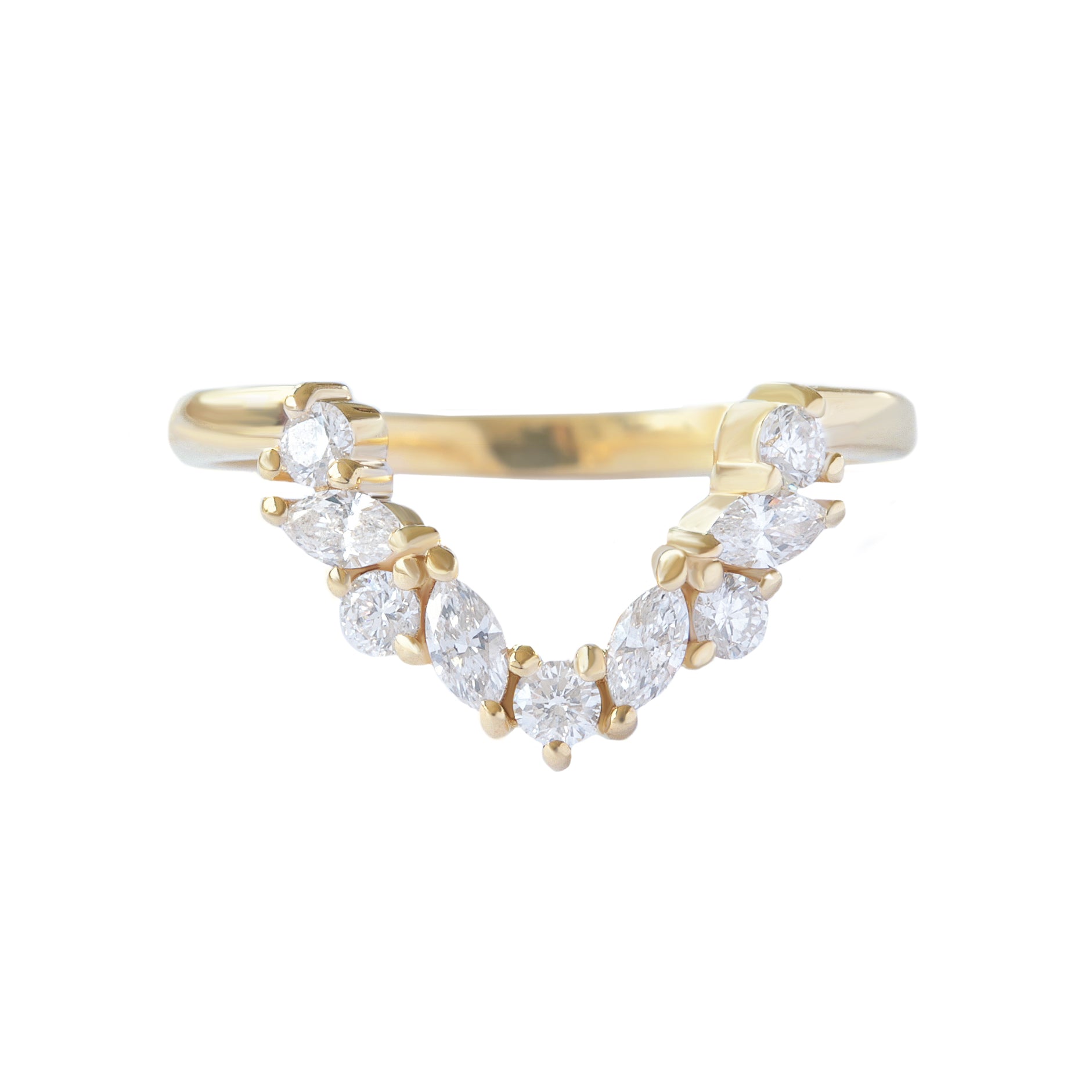 Marquise diamond V chevron Nesting ring yellow gold 