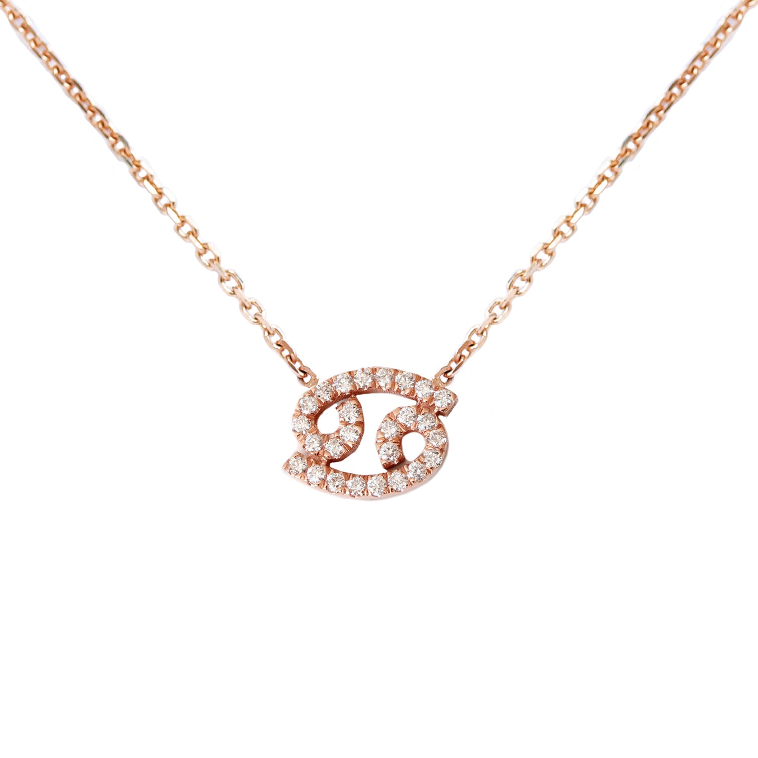 Cancer Zodiac Diamond Necklace - 14K Rose Gold, 40cm - READY TO SHIP!