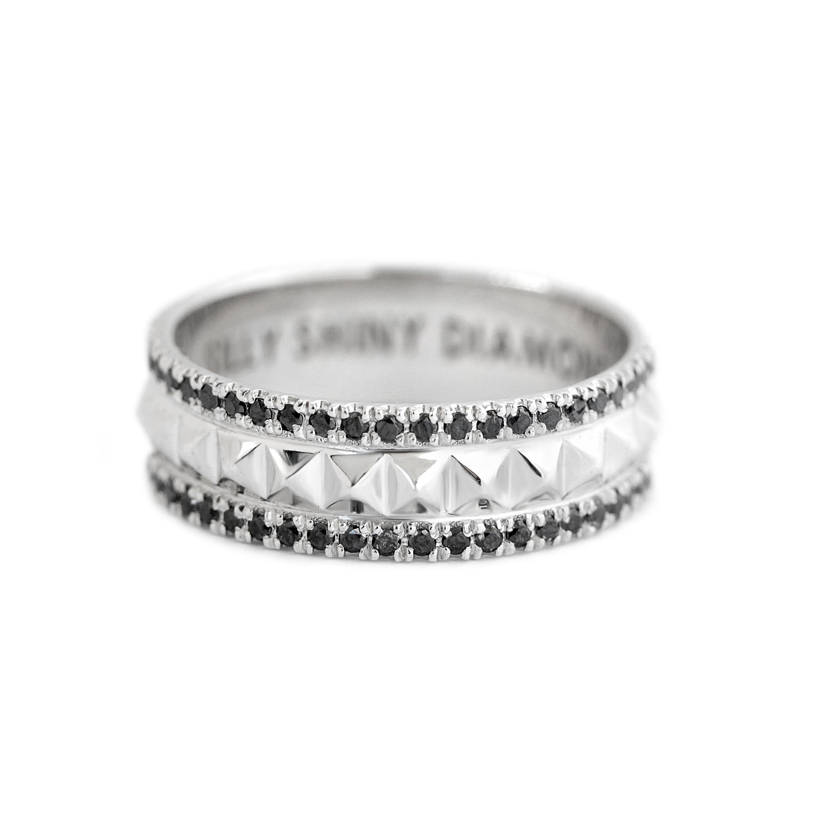 Double black diamonds eternity pyramid wedding ring, 14K White Gold, Size 5.5, READY TO SHIP! ♥