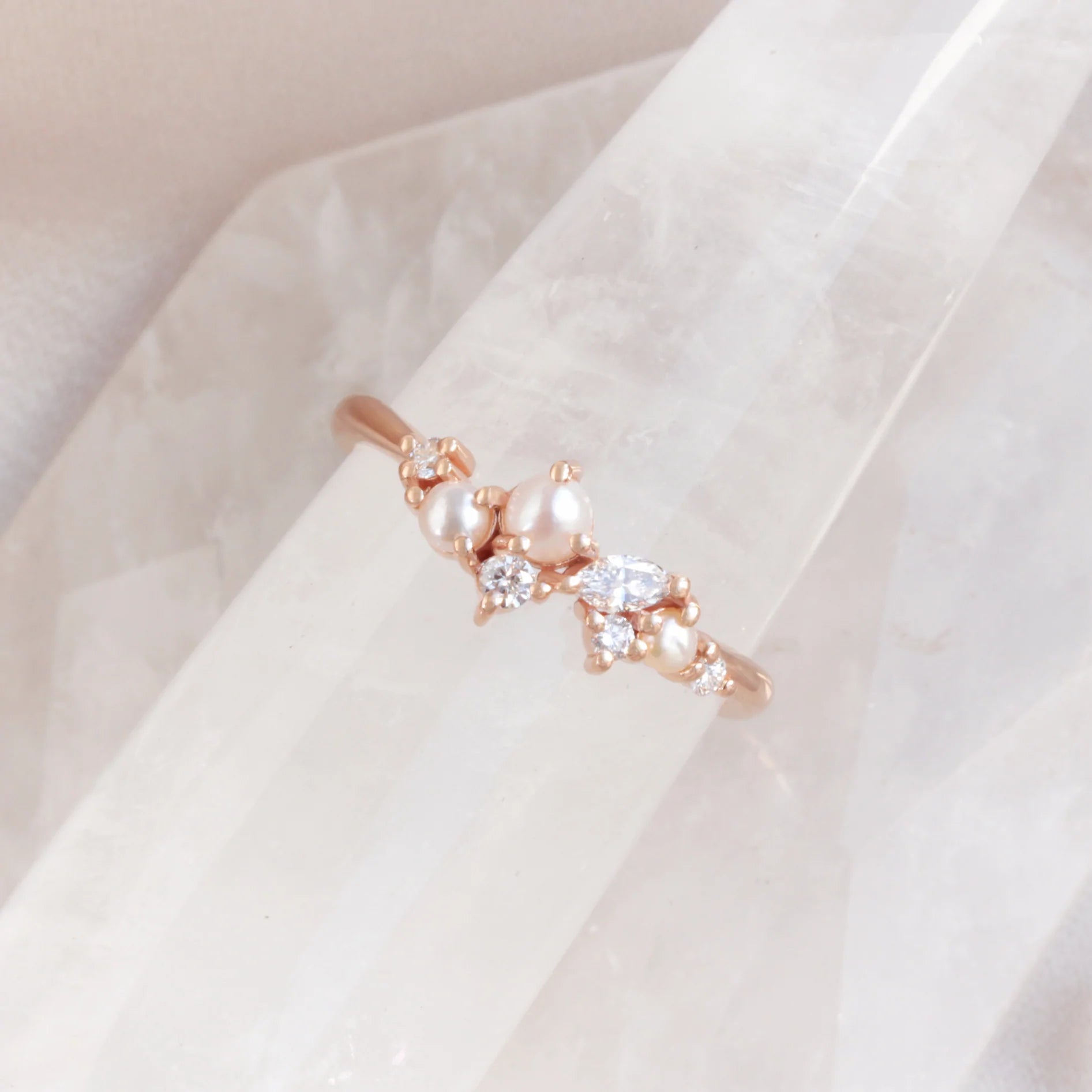 Pearls & Diamonds Wedding Band - Evi, 14K Rose Gold, Size 6.5, READY TO SHIP! ♥