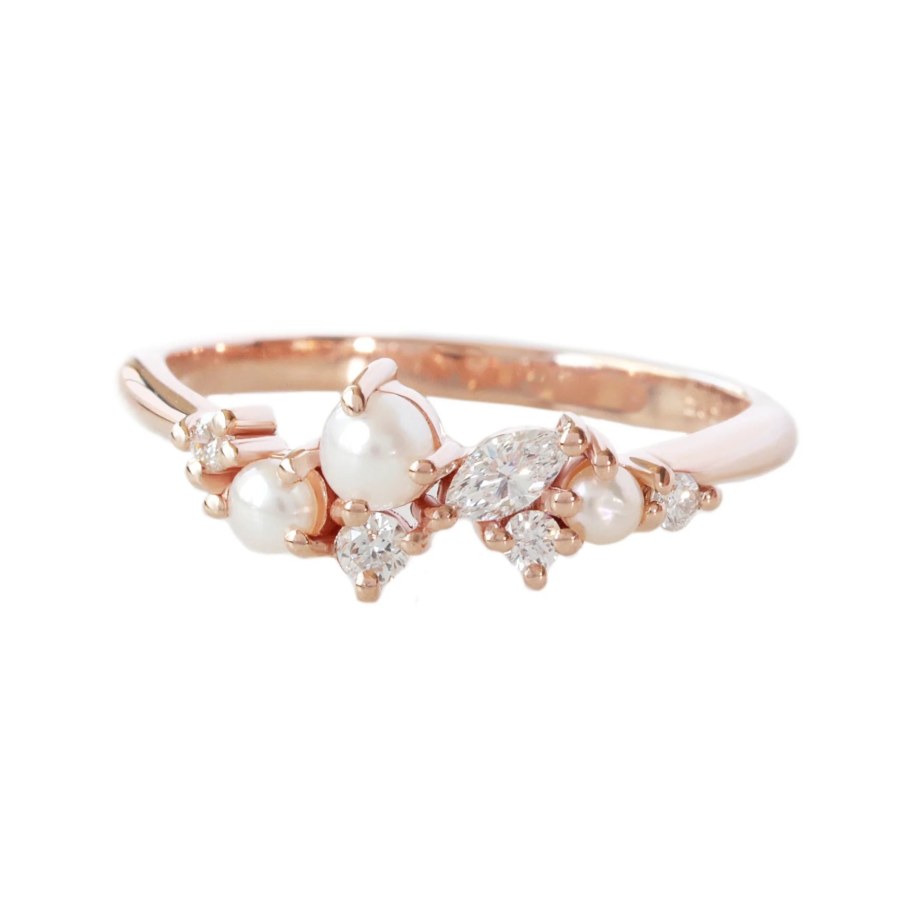 Pearls & Diamonds Wedding Band - Evi, 14K Rose Gold, Size 6.5, READY TO SHIP! ♥