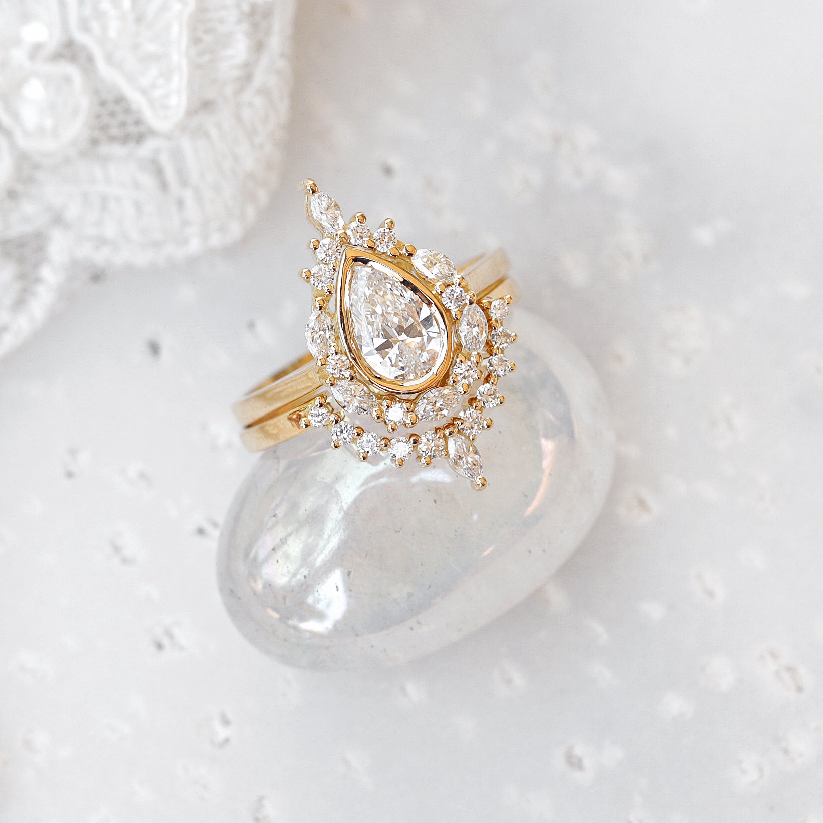 Pear 1.6ct Diamond Unique Engagement Ring Set, Eva - sillyshinydiamonds