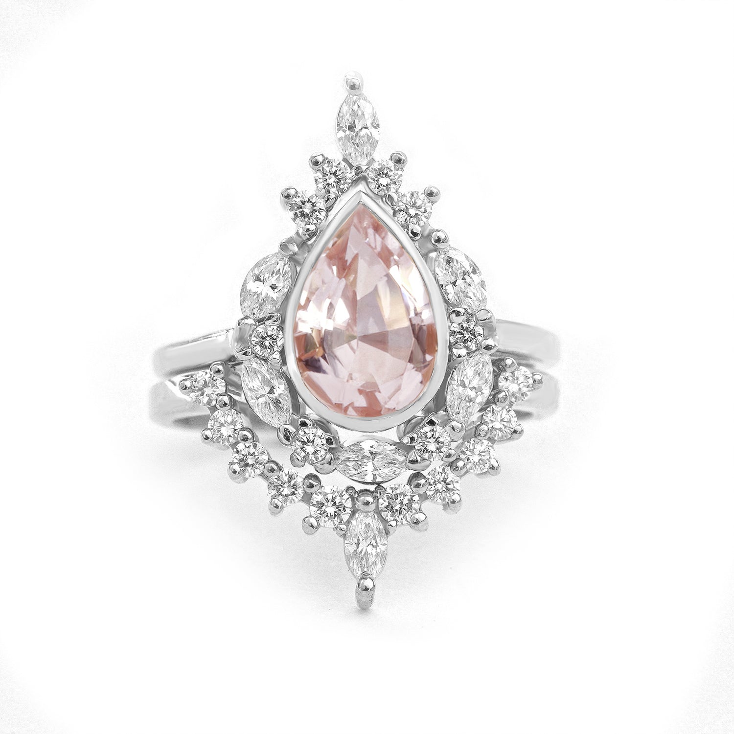 Pear Morganite Unique Engagement Ring Set, Eva - sillyshinydiamonds