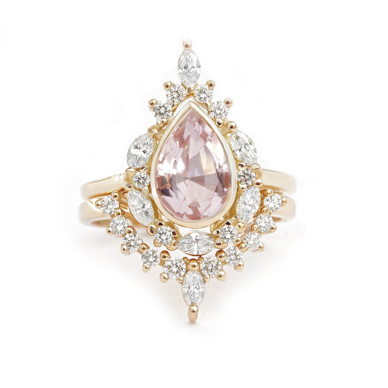 Pear Morganite and Diamonds Unique Engagement Ring Set - Eva ♥