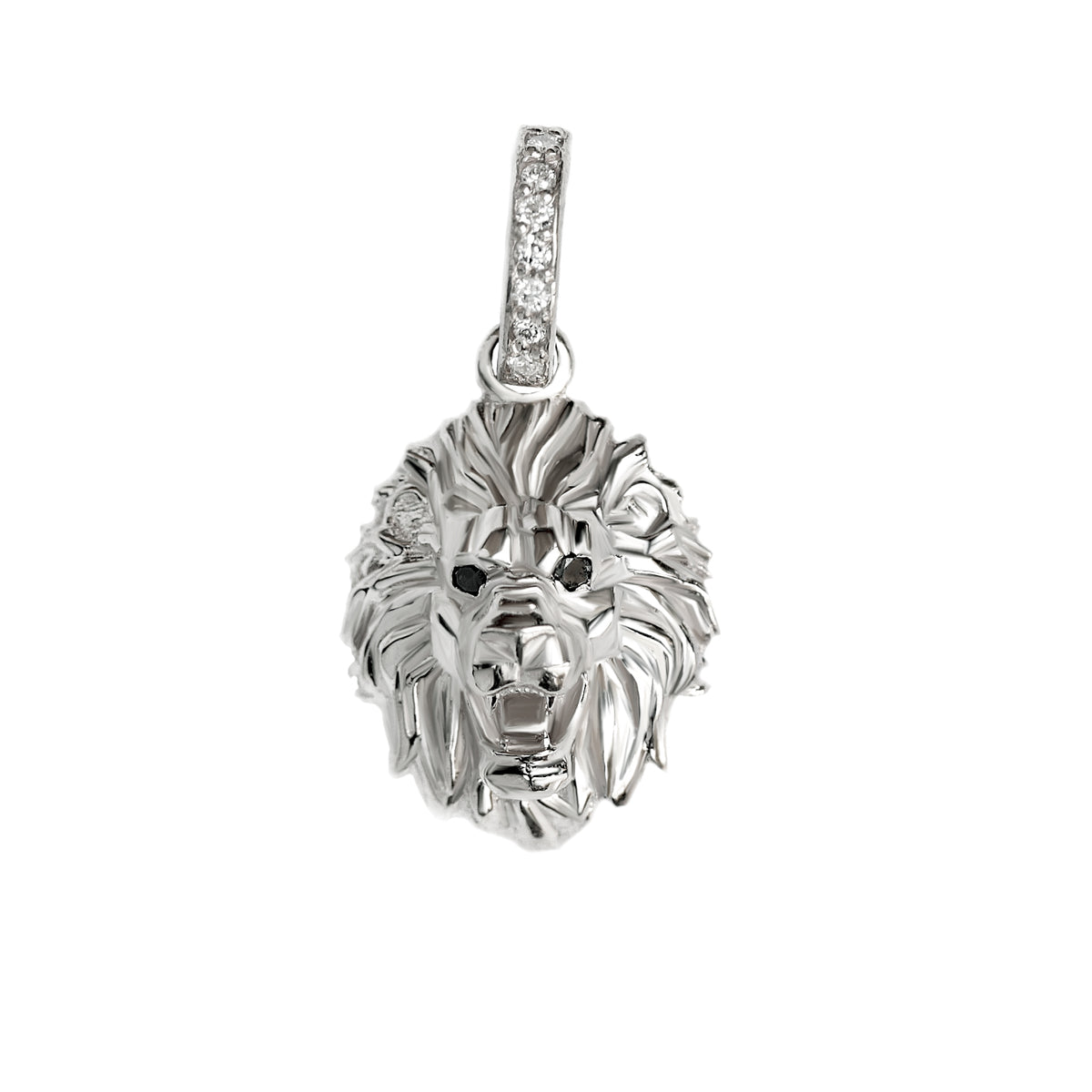 Gold Lion Head Charm, Astrology sign Pendant with Diamond Hoop white gold 