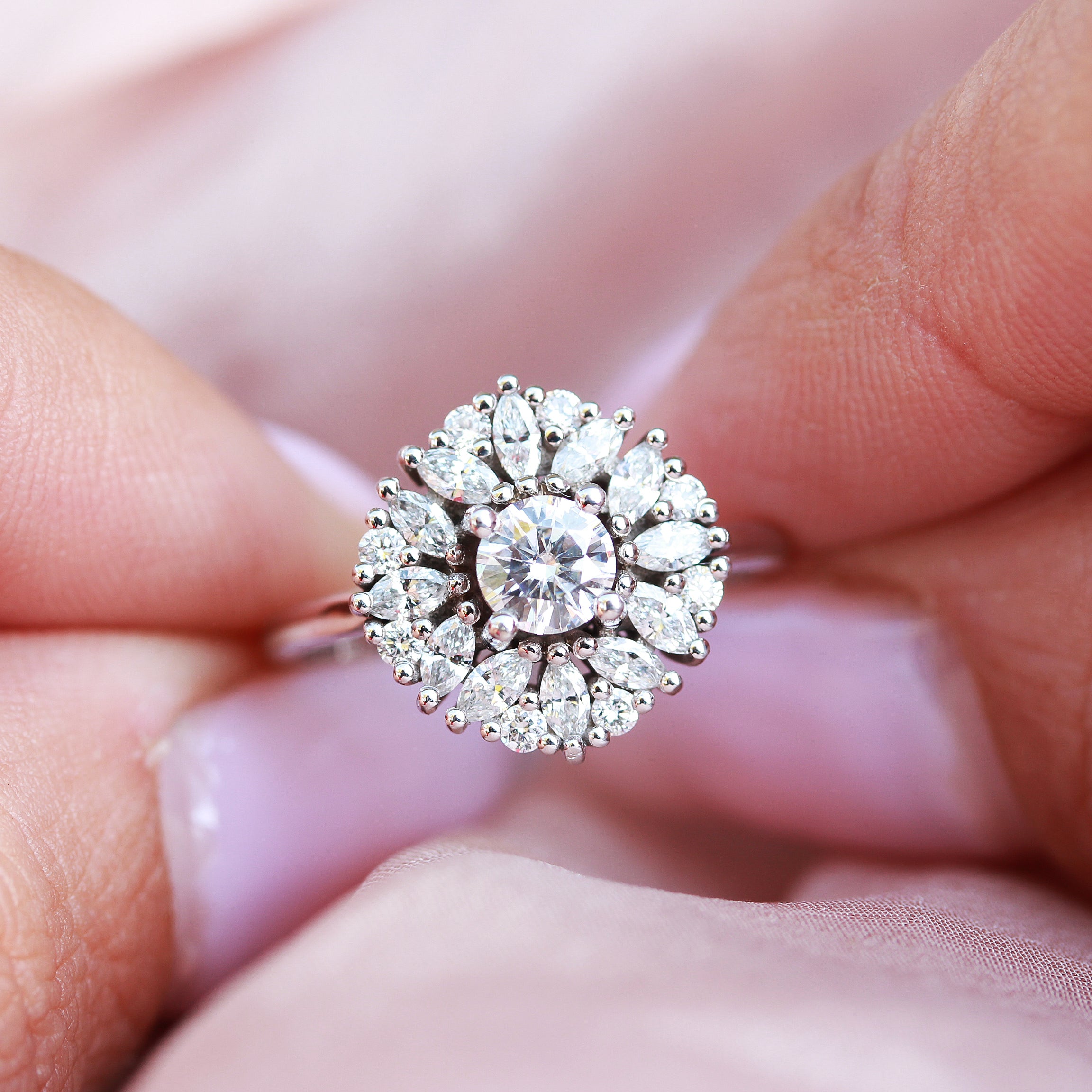 Delicate round art deco diamond engagement ring - "Harper" ♥