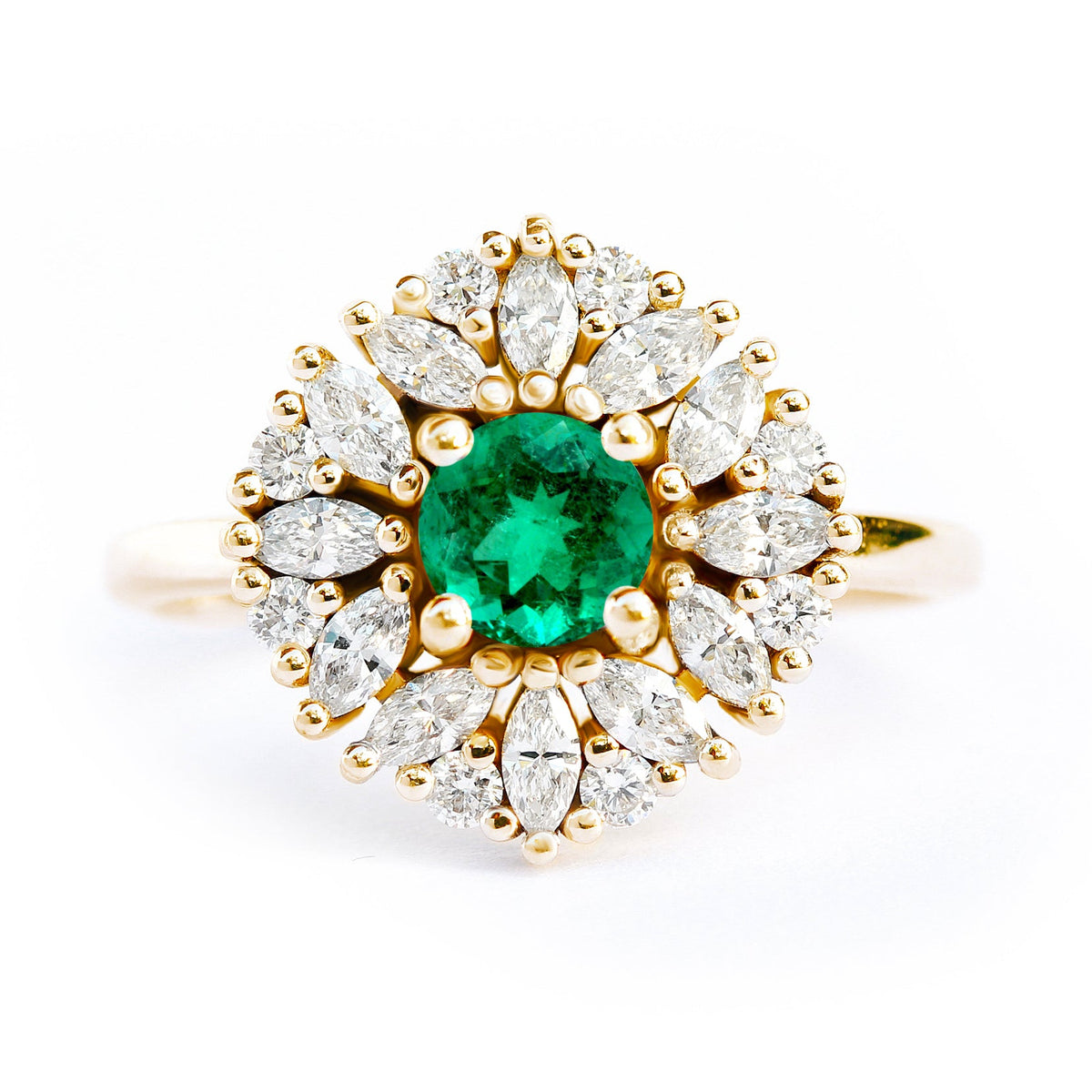 Ballerina emerald and unique diamond halo engagement ring, Harper