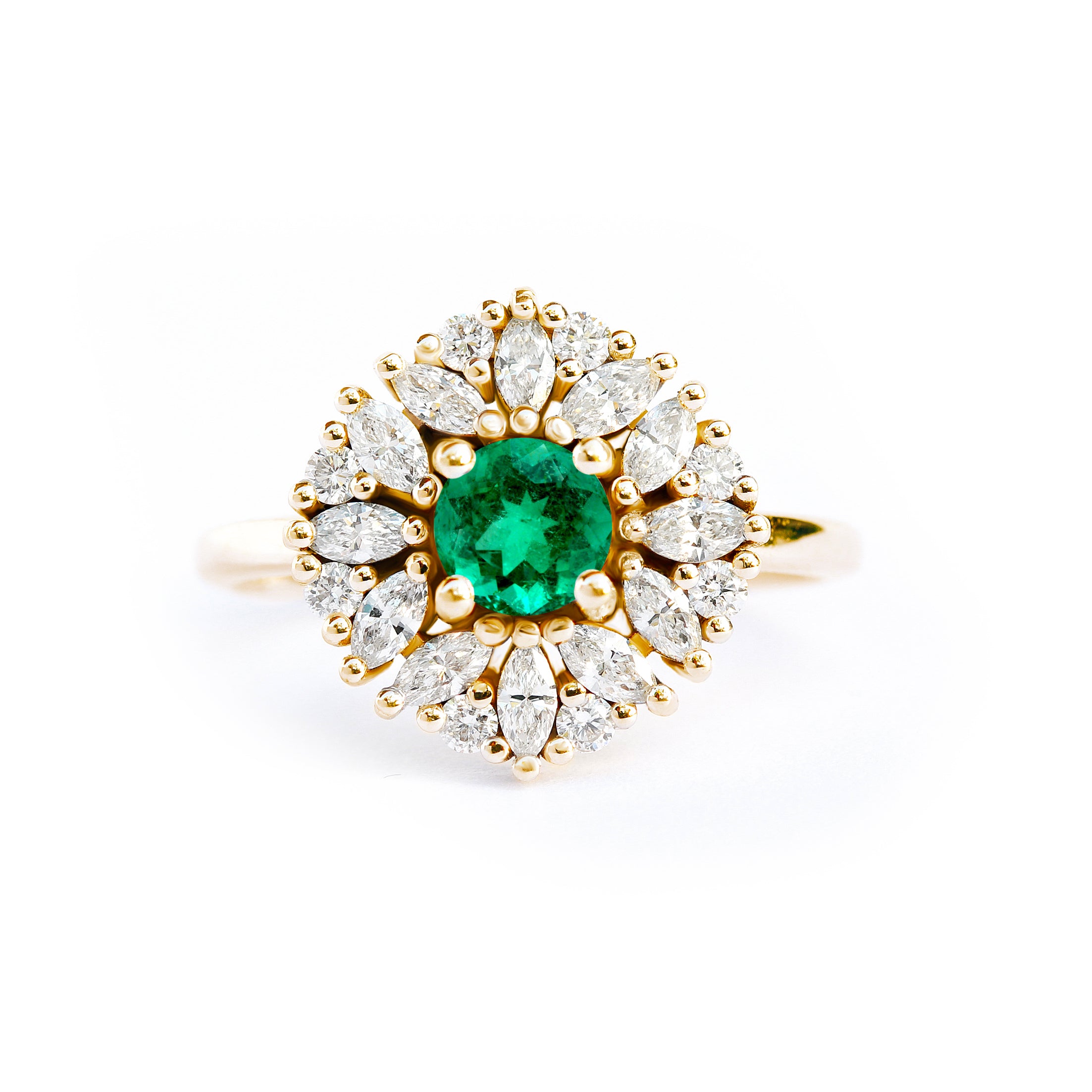 Ballerina emerald and unique diamond halo engagement ring, Harper