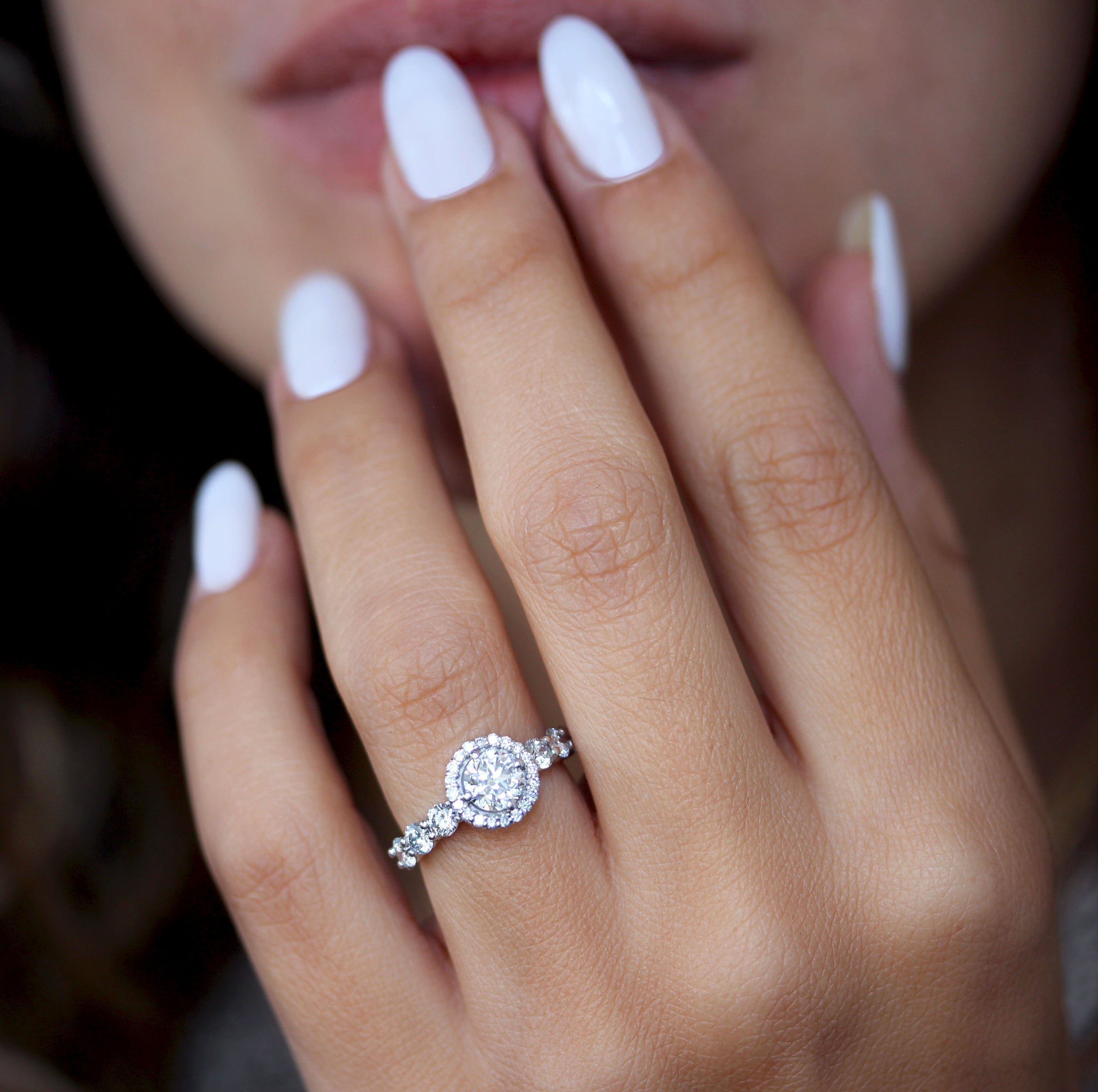 Round 1.0ct diamond halo engagement ring, "Aspen"