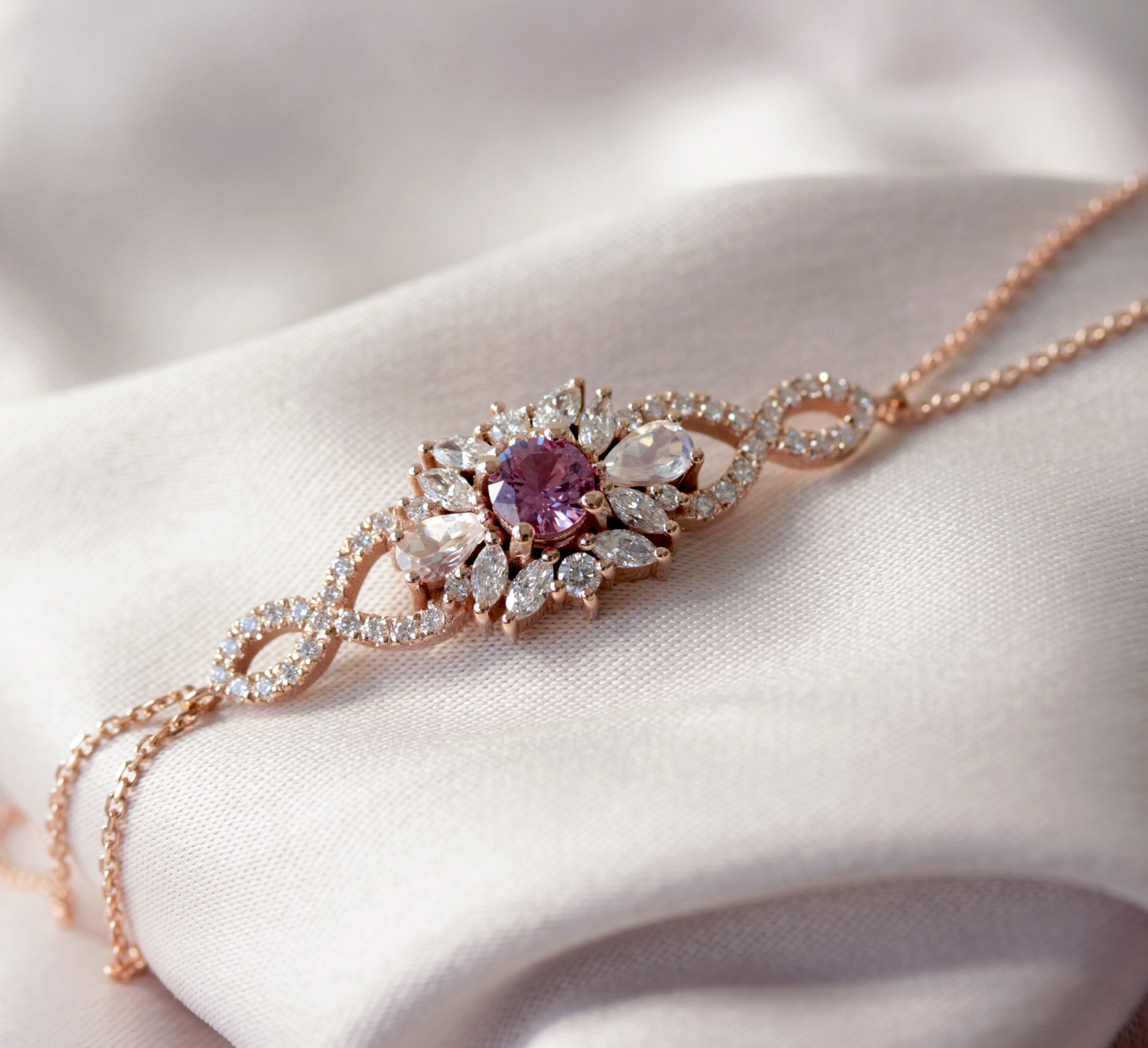 Lavender Sapphire & Moonstones Floral Diamond Bracelet - "Odisea"