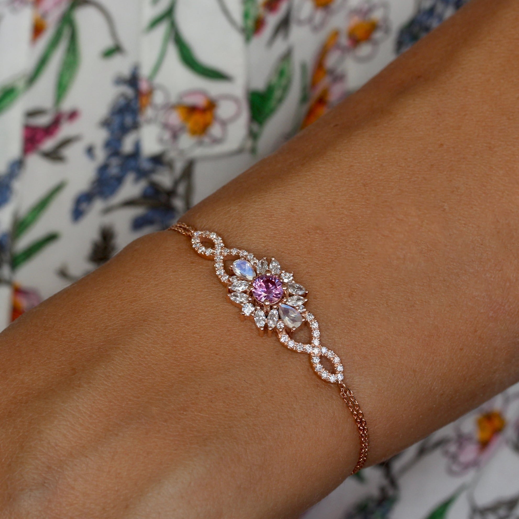 Lavender Sapphire & Moonstones Floral Diamond Bracelet - "Odisea"