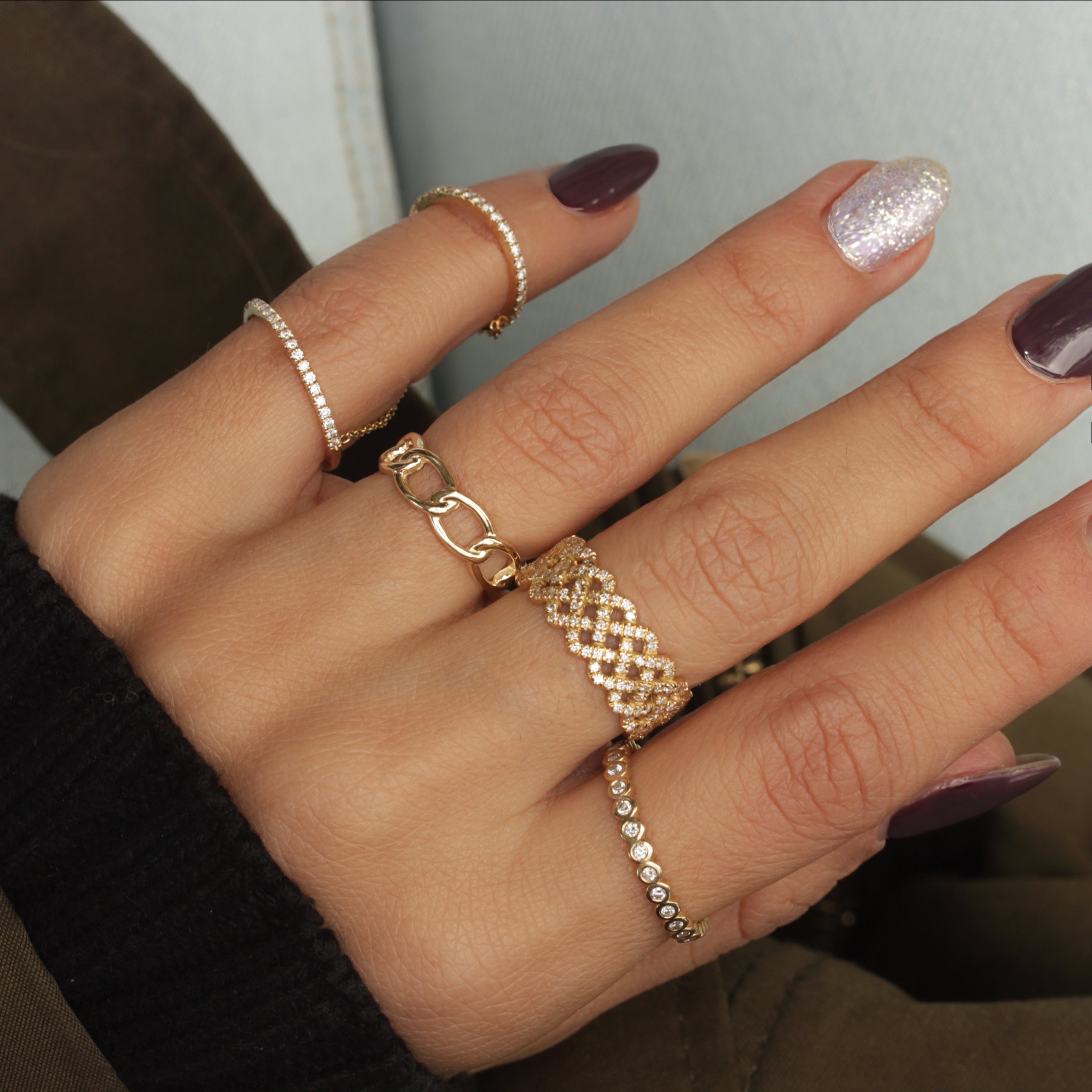Gold Chain Free Size Cuff Ring
