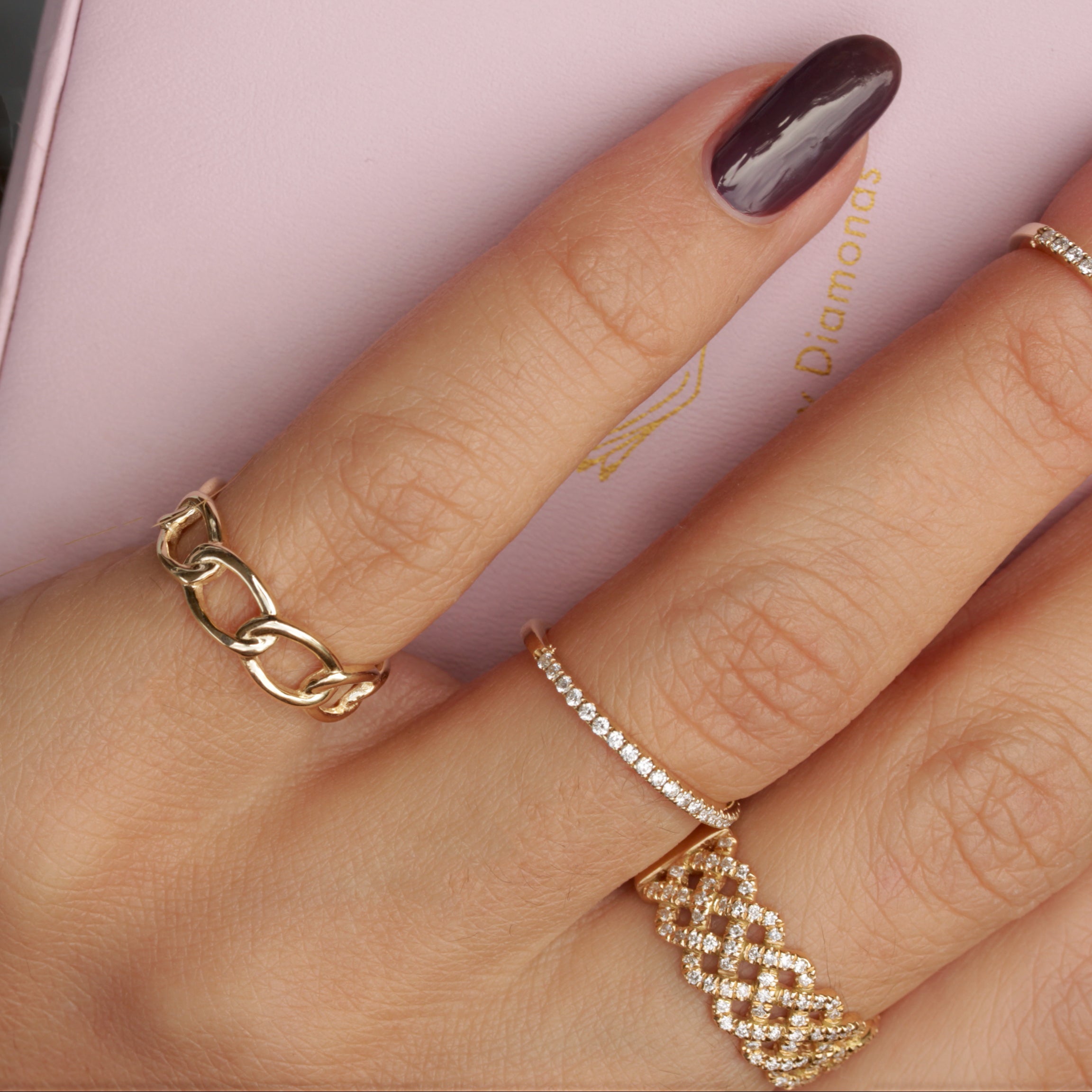 Gold Chain Free Size Cuff Ring